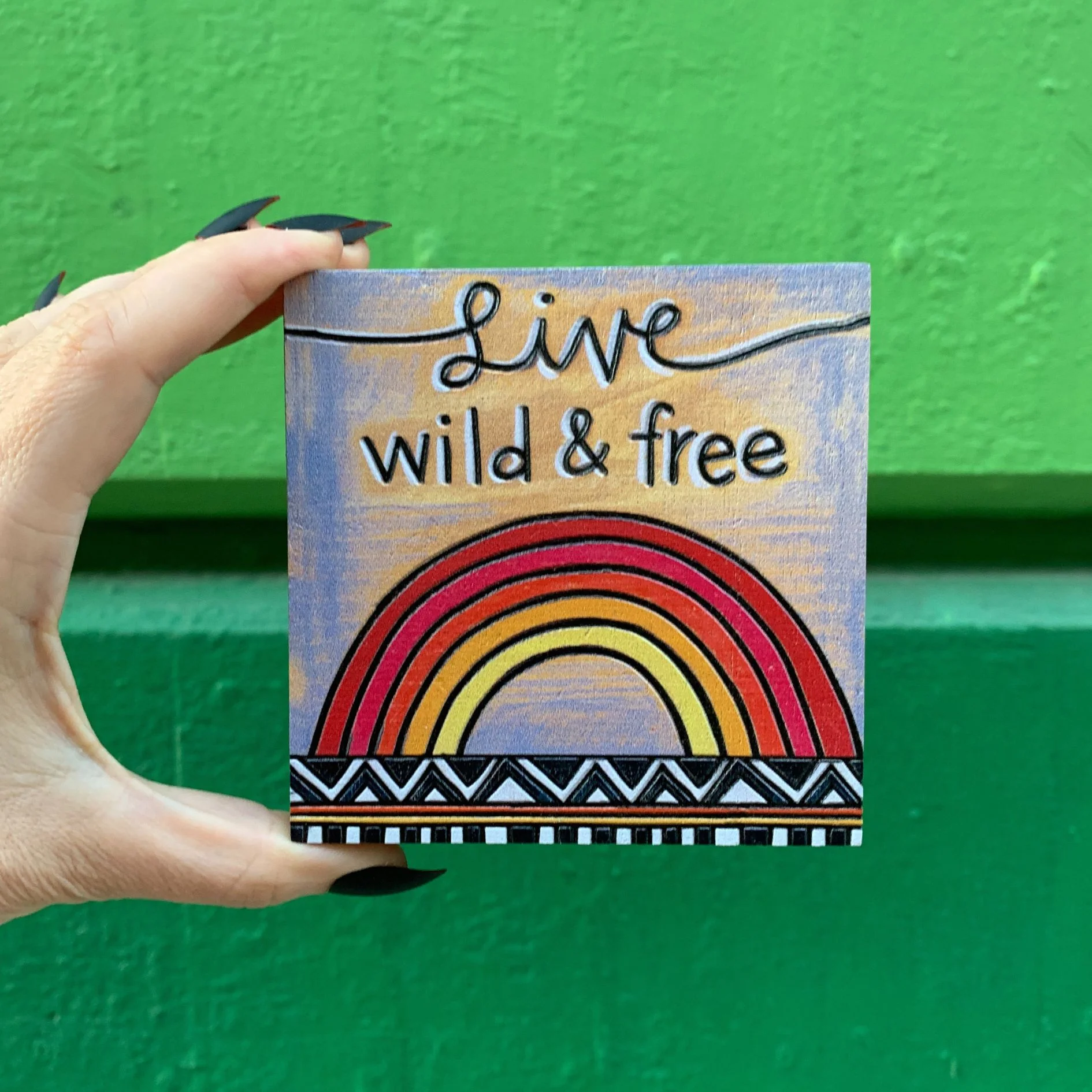 Live Wild & Free Inspo Block Sign | Rainbow and Geometric Patterns | 4" x 4" | Gift for Her - Image 4