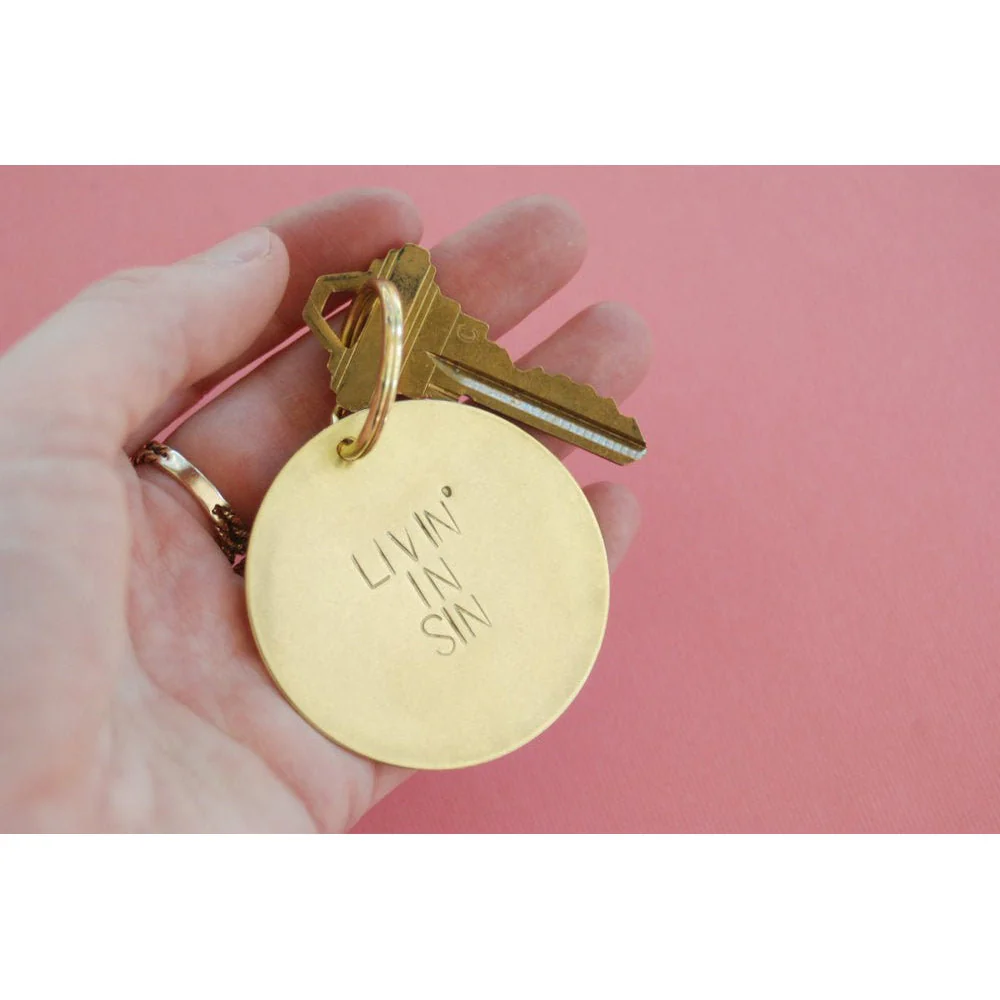 Livin' In Sin Key Tag | Hand Stamped Brass Keychain - Image 3