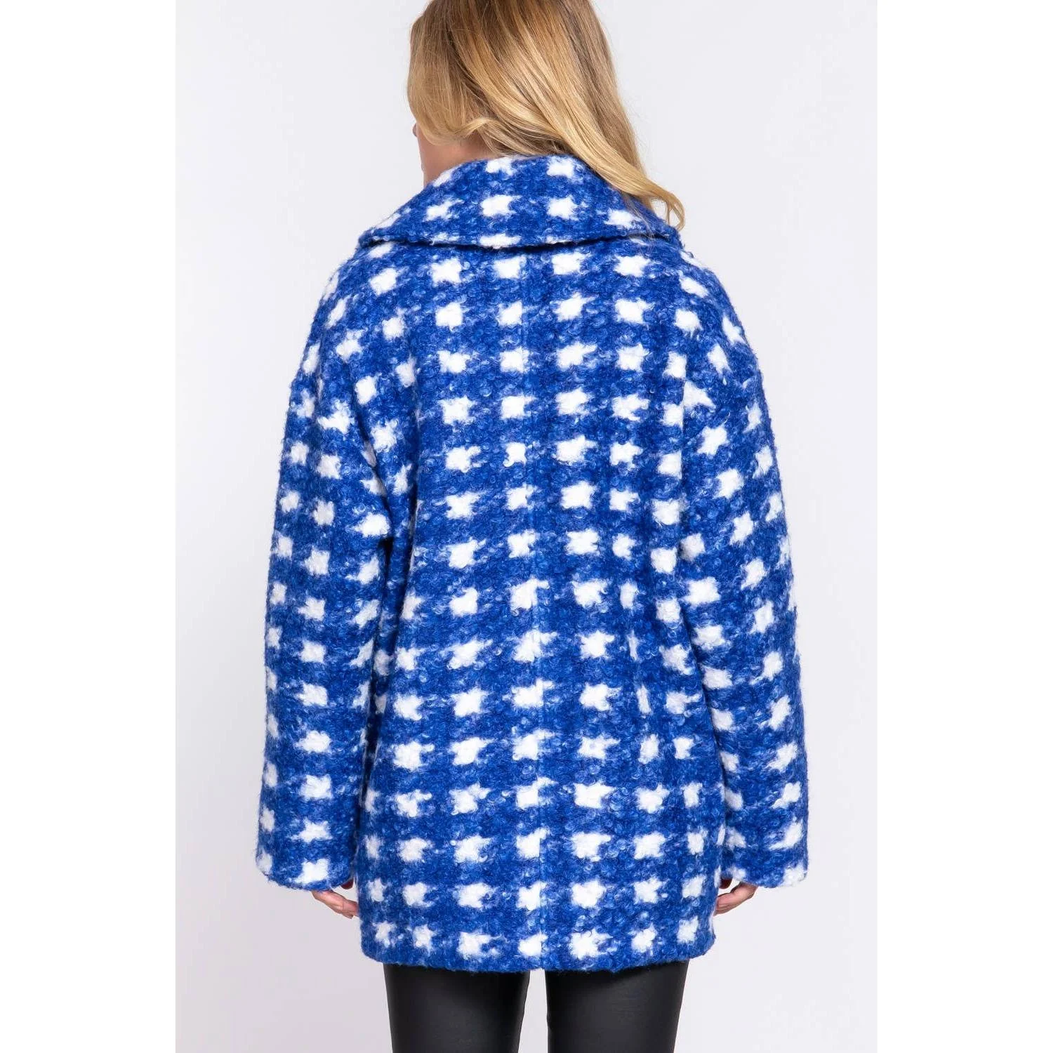 Bold Check Print Boucle Fleece Coat | Long Sleeve Double Breasted Winter Jacket for Women [SM-L] - Image 4