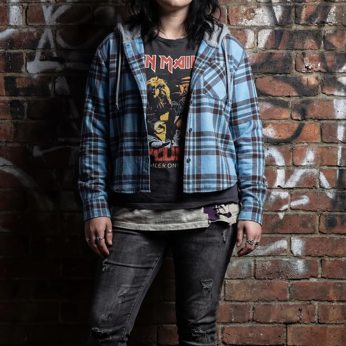 Grunge Darling Plaid Hoodie in Orange or Blue - Image 2