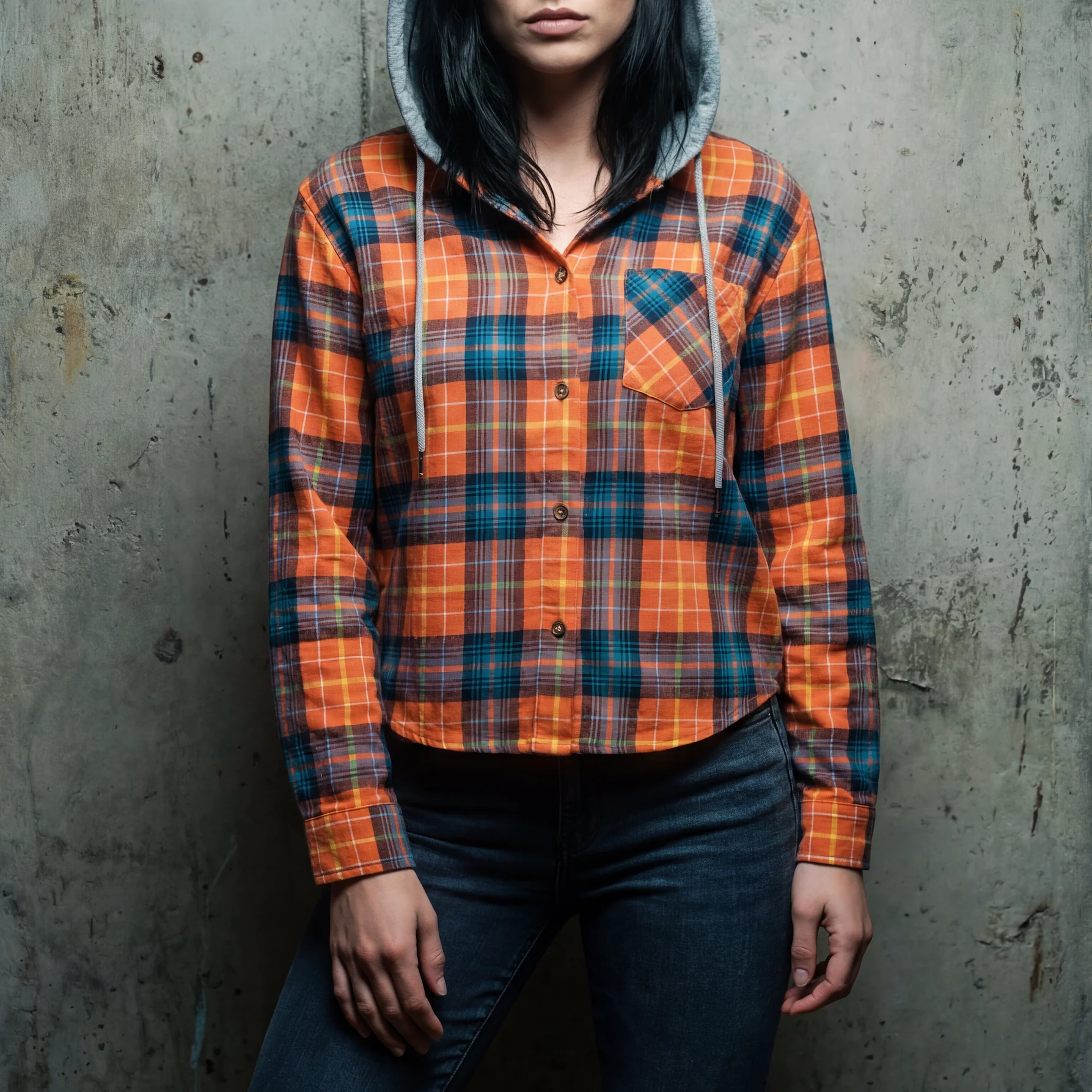 Grunge Darling Plaid Hoodie in Orange or Blue - Image 4