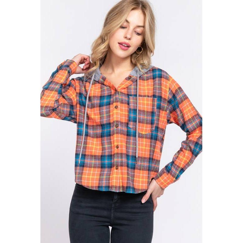 Grunge Darling Plaid Hoodie in Orange or Blue - Image 6