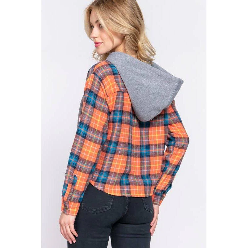 Grunge Darling Plaid Hoodie in Orange or Blue - Image 7