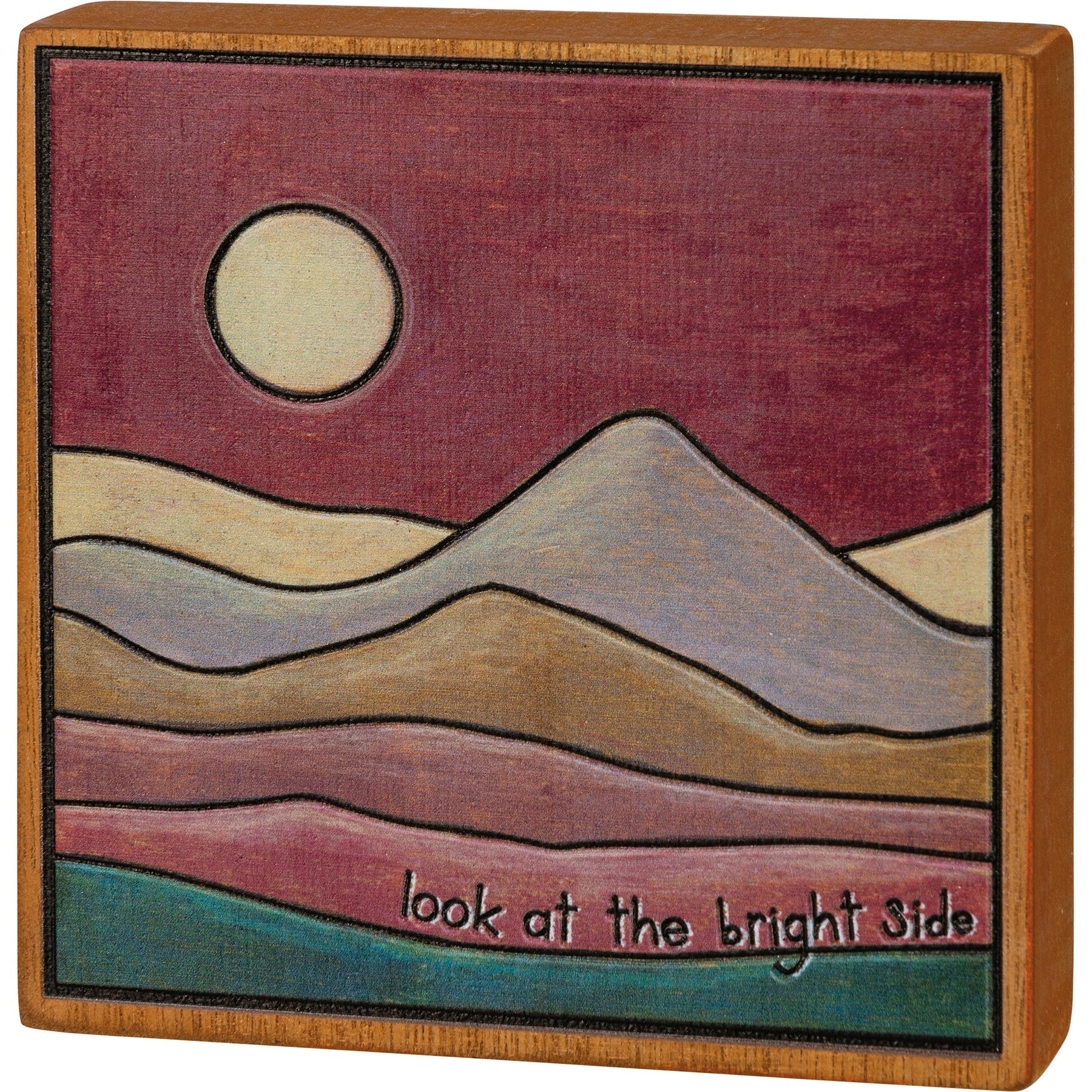 Look At The Bright Side Wooden Block Sign | Woodburned Desert Design Wall Desk Decor | 4.50" x 4.50" - Image 2