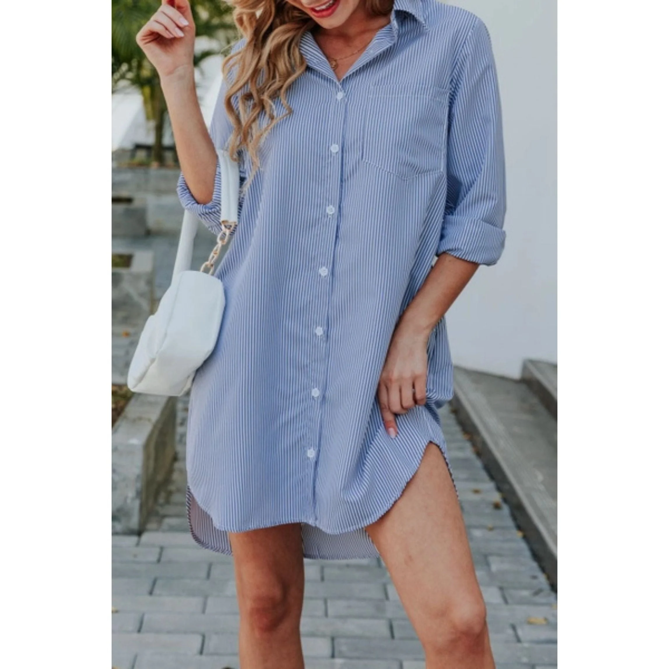 Loose Casual Long Sleeve Shirt Dress in Navy Blue [Available in SM-1X] - Image 3