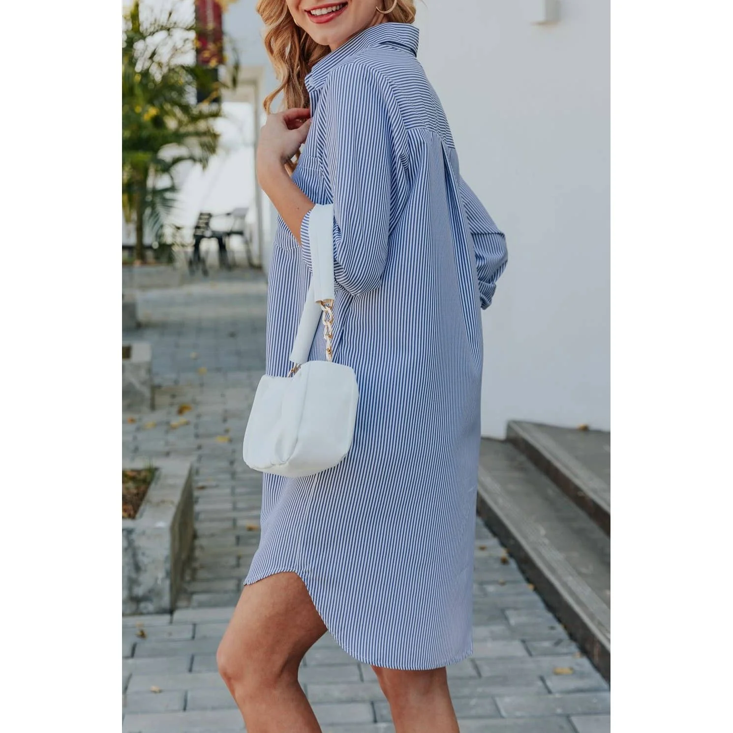 Loose Casual Long Sleeve Shirt Dress in Navy Blue [Available in SM-1X] - Image 4