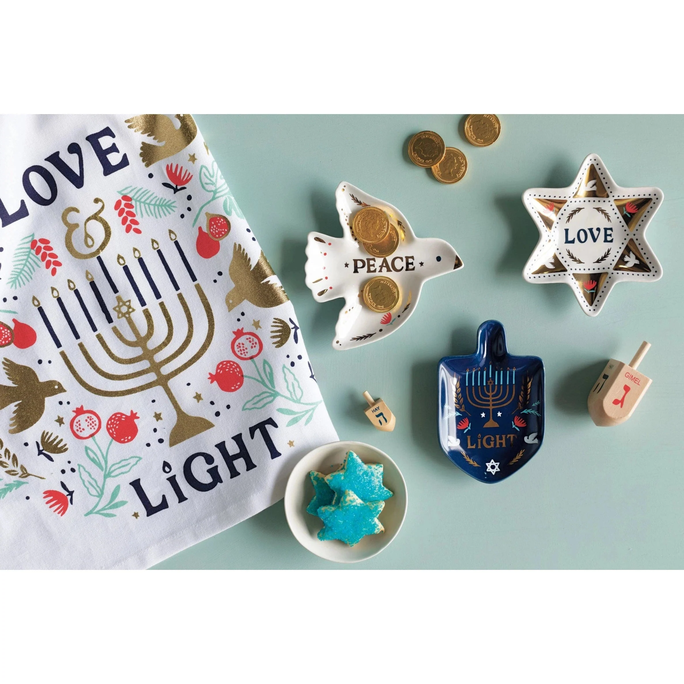 Love and Light Hanukkah Menorah Dish Towel | Cotton Kitchen Tea Dish Cloth | 18" x 28" - Image 3