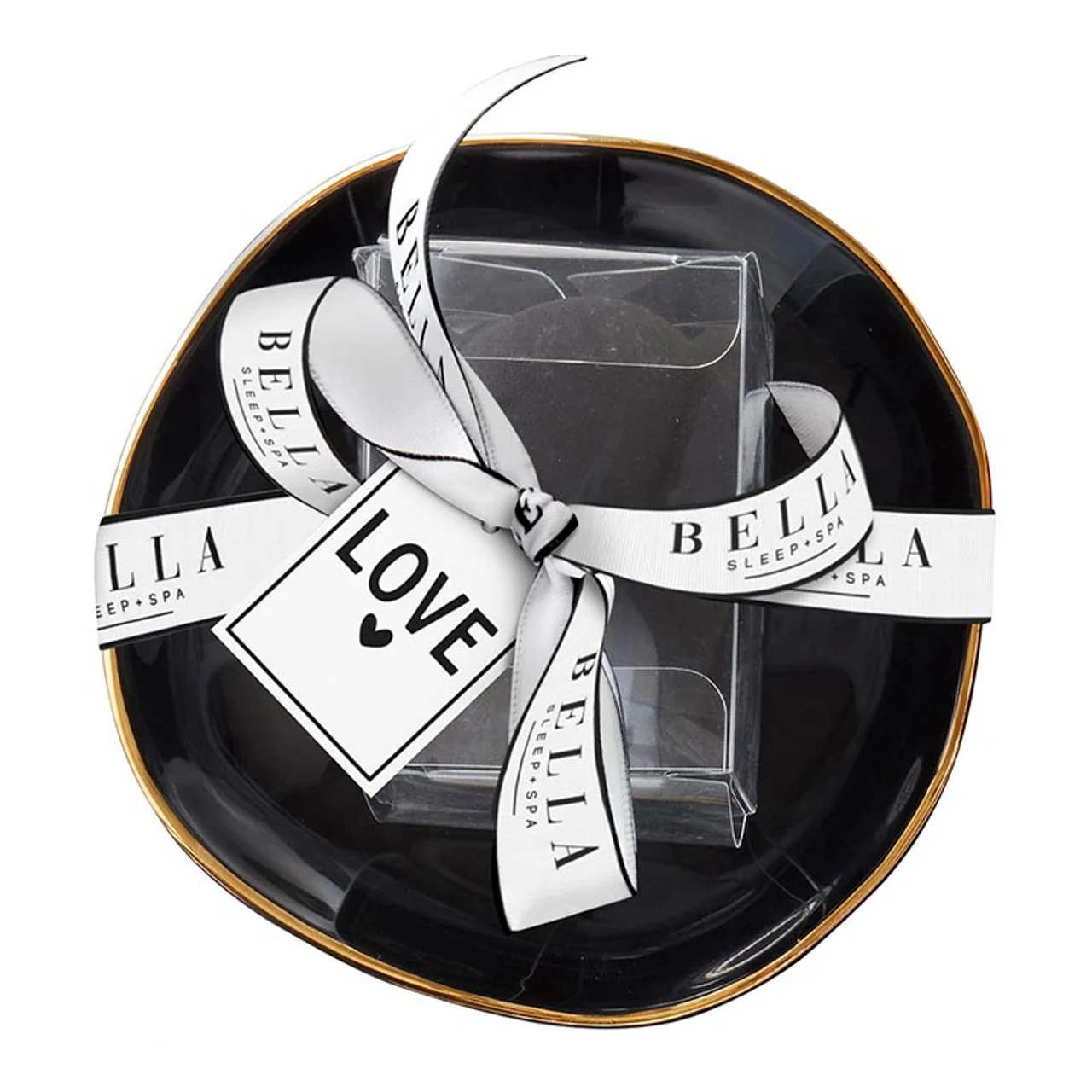 Love Black Ceramic Tray with Makeup Sponge Gift Set | Cosmetic Giftable Beauty Tools Set