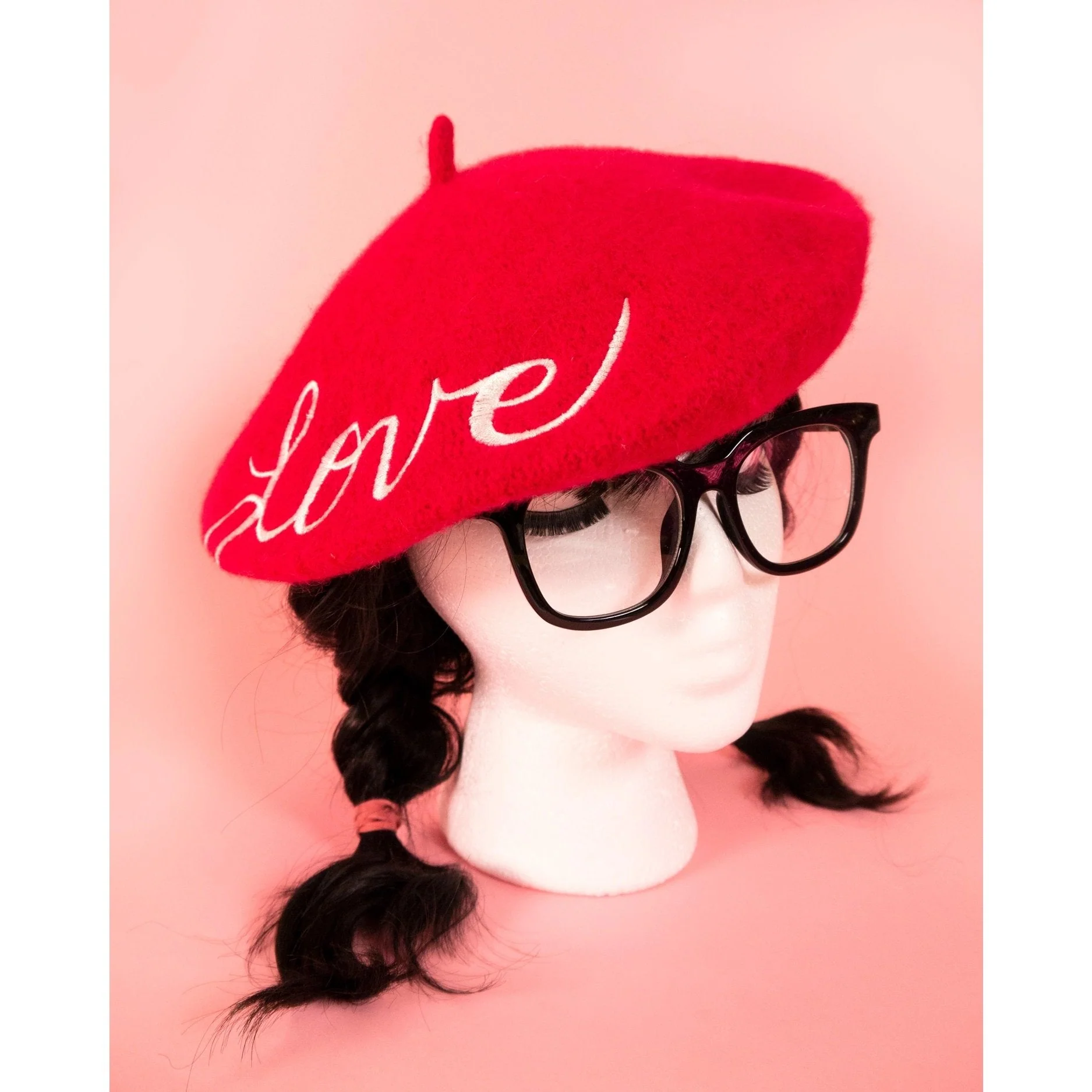 Love Embroidered Beret in Red - Image 3