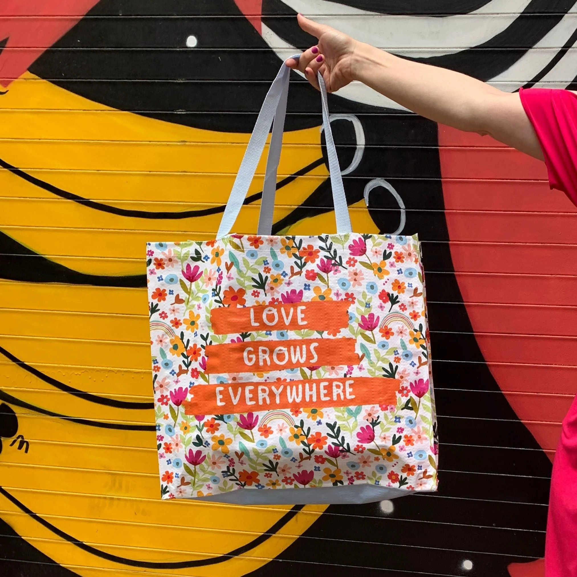 Love Grows Everywhere Shopping Tote Bag | Extra Large Market Eco Bag | 19.50" x 17.50" x 7" - Image 2