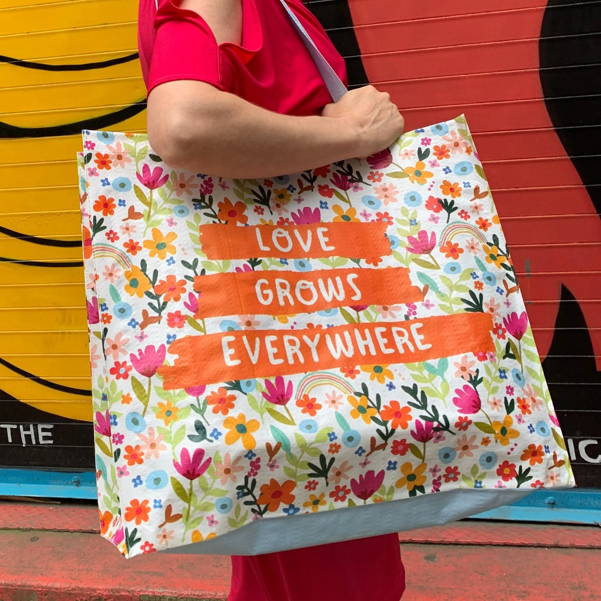 Love Grows Everywhere Shopping Tote Bag | Extra Large Market Eco Bag | 19.50" x 17.50" x 7" - Image 3