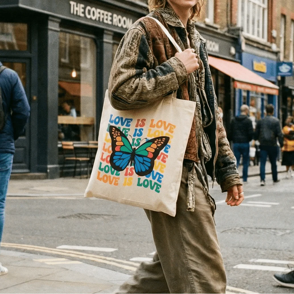 Love is Love Rainbow Butterfly LGBTQ Pride Canvas Tote Bag - Image 3
