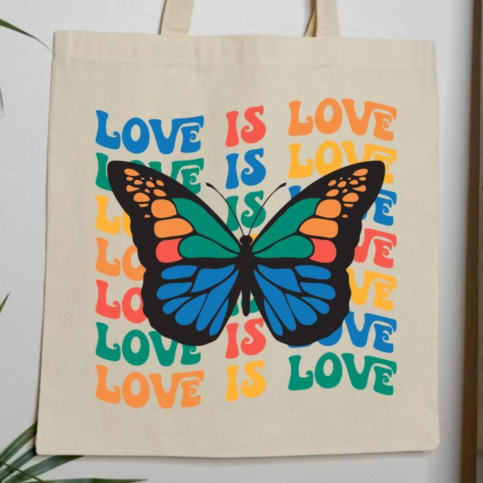 Love is Love Rainbow Butterfly LGBTQ Pride Canvas Tote Bag - Image 5