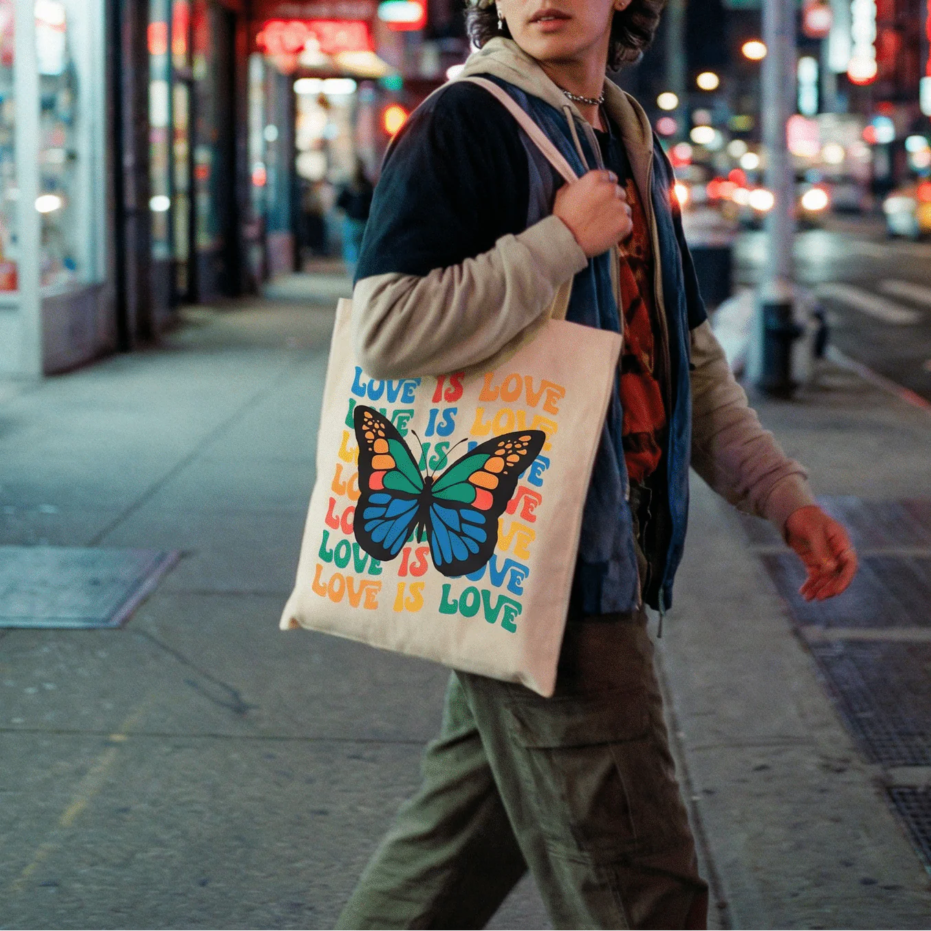 Love is Love Rainbow Butterfly LGBTQ Pride Canvas Tote Bag - Image 6
