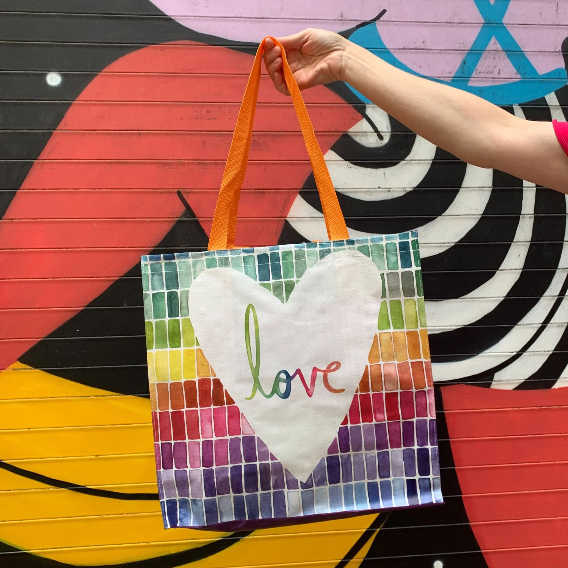 Love Market Tote | Mosaic Rainbow Pattern Shopping Bag | 15.50" x 15.25" x 6" - Image 2