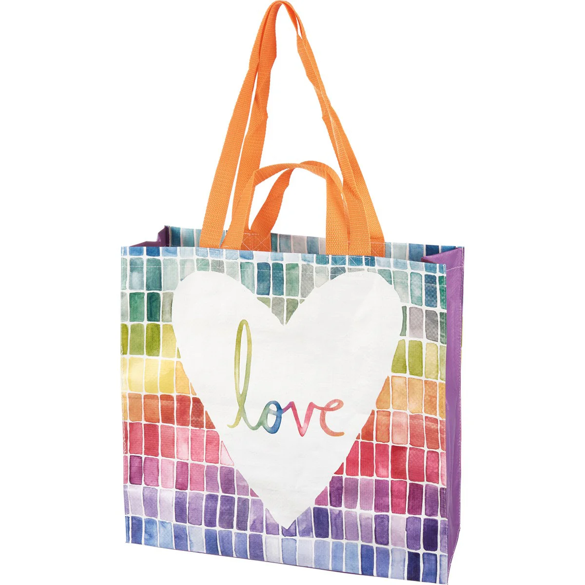 Love Market Tote | Mosaic Rainbow Pattern Shopping Bag | 15.50" x 15.25" x 6" - Image 3