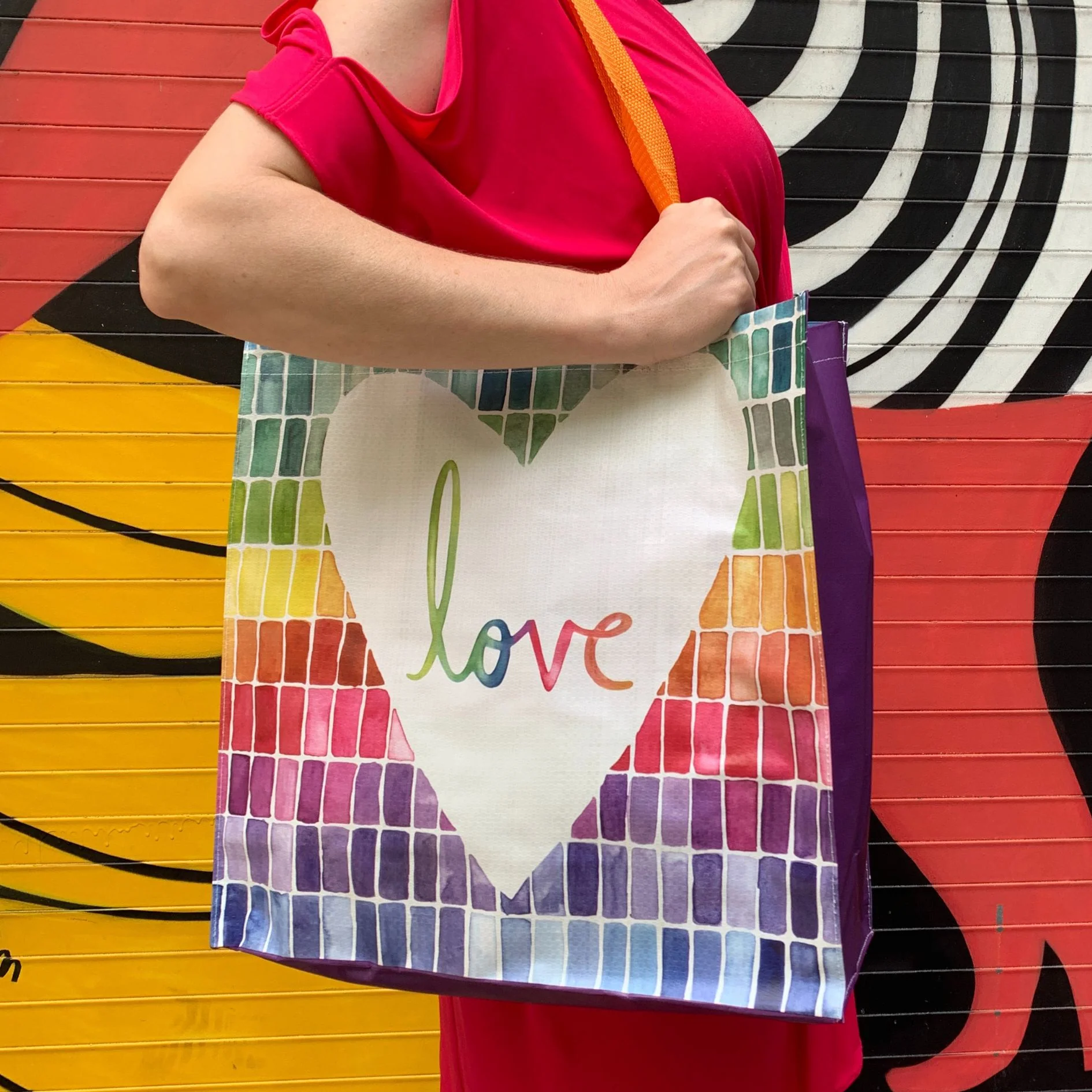 Love Market Tote | Mosaic Rainbow Pattern Shopping Bag | 15.50" x 15.25" x 6" - Image 6