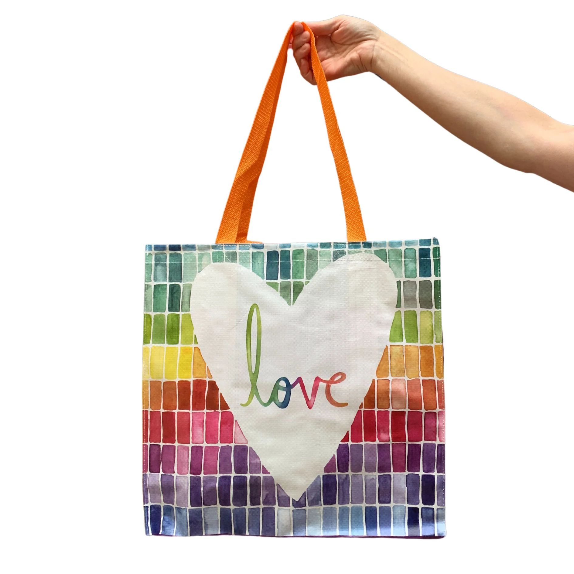 Love Market Tote | Mosaic Rainbow Pattern Shopping Bag | 15.50" x 15.25" x 6" - Image 7