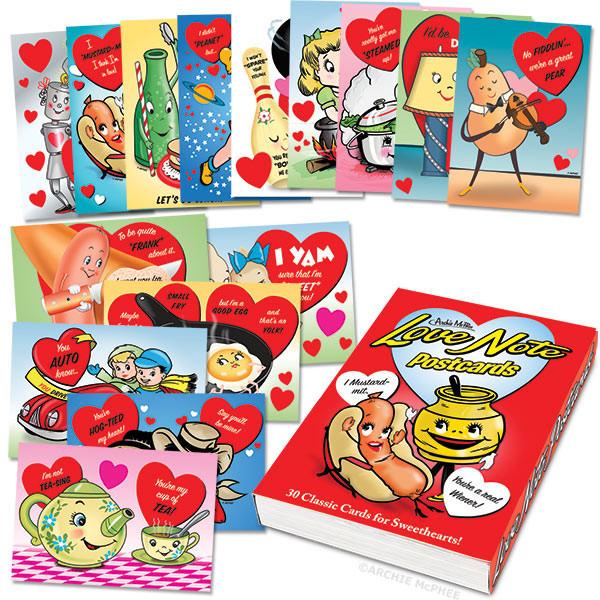 Love Note Postcards Book | 30 Postcards with Horrible Puns and Retro Valentine's-Style Art - Image 3