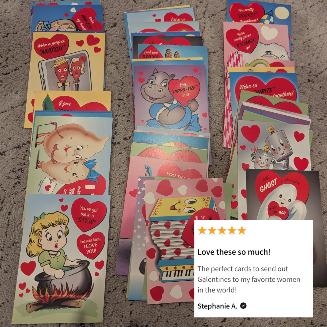Love Note Postcards Book | 30 Postcards with Horrible Puns and Retro Valentine's-Style Art - Image 8