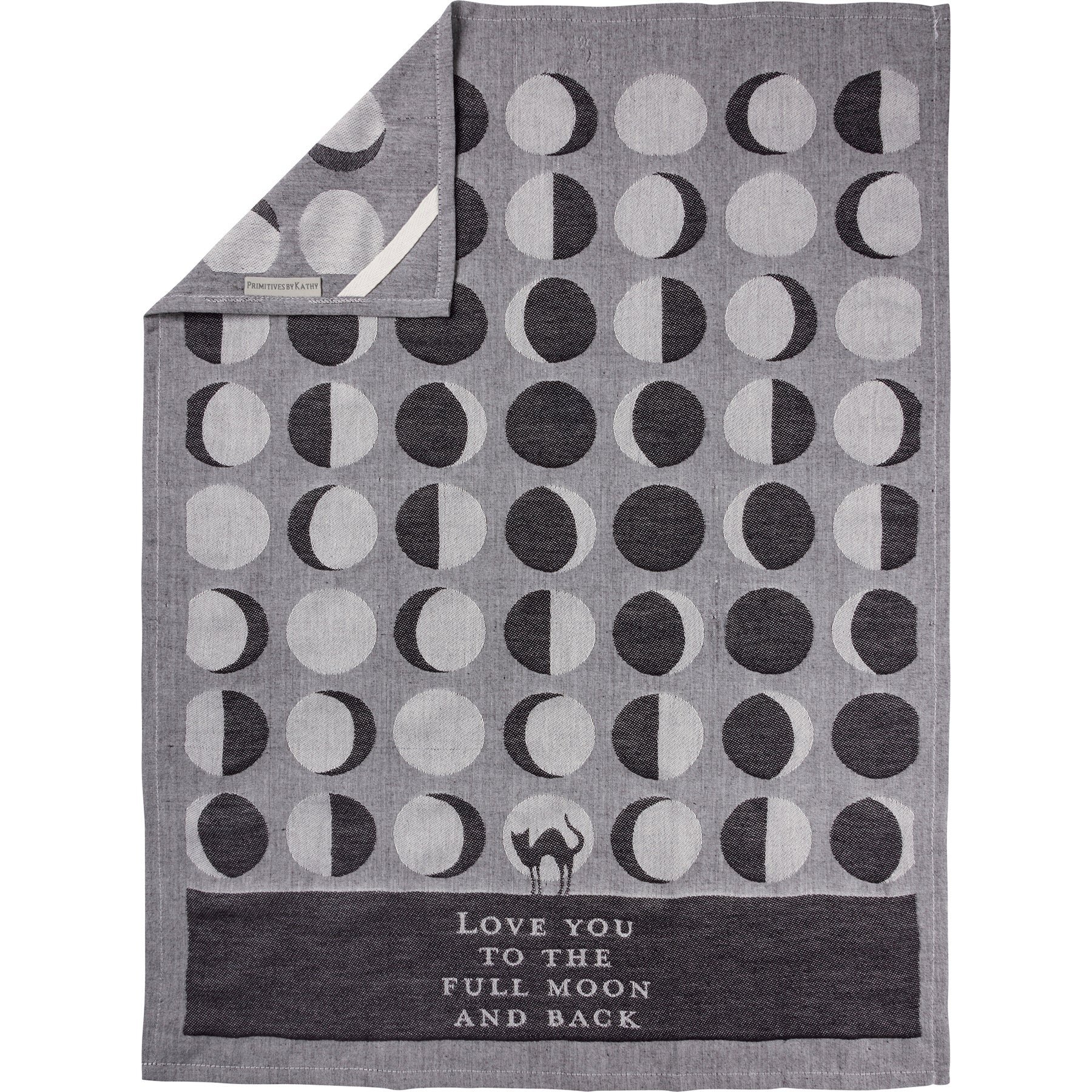 Love You To The Full Moon And Back Kitchen Towel | Gothic Black Cat Mystical Moon Phases | 20" x 28" - Image 2