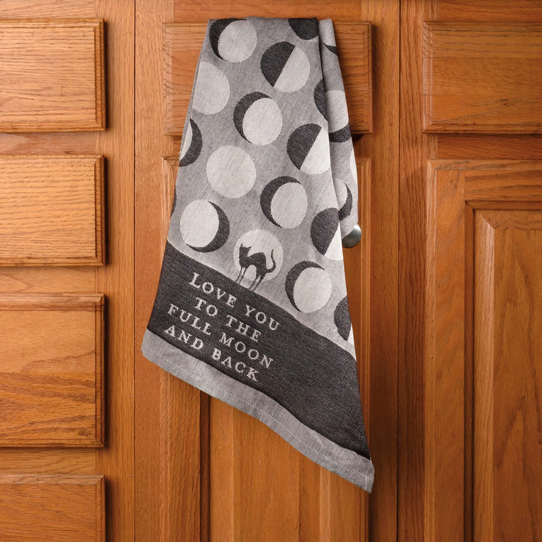 Love You To The Full Moon And Back Kitchen Towel | Gothic Black Cat Mystical Moon Phases | 20" x 28" - Image 4