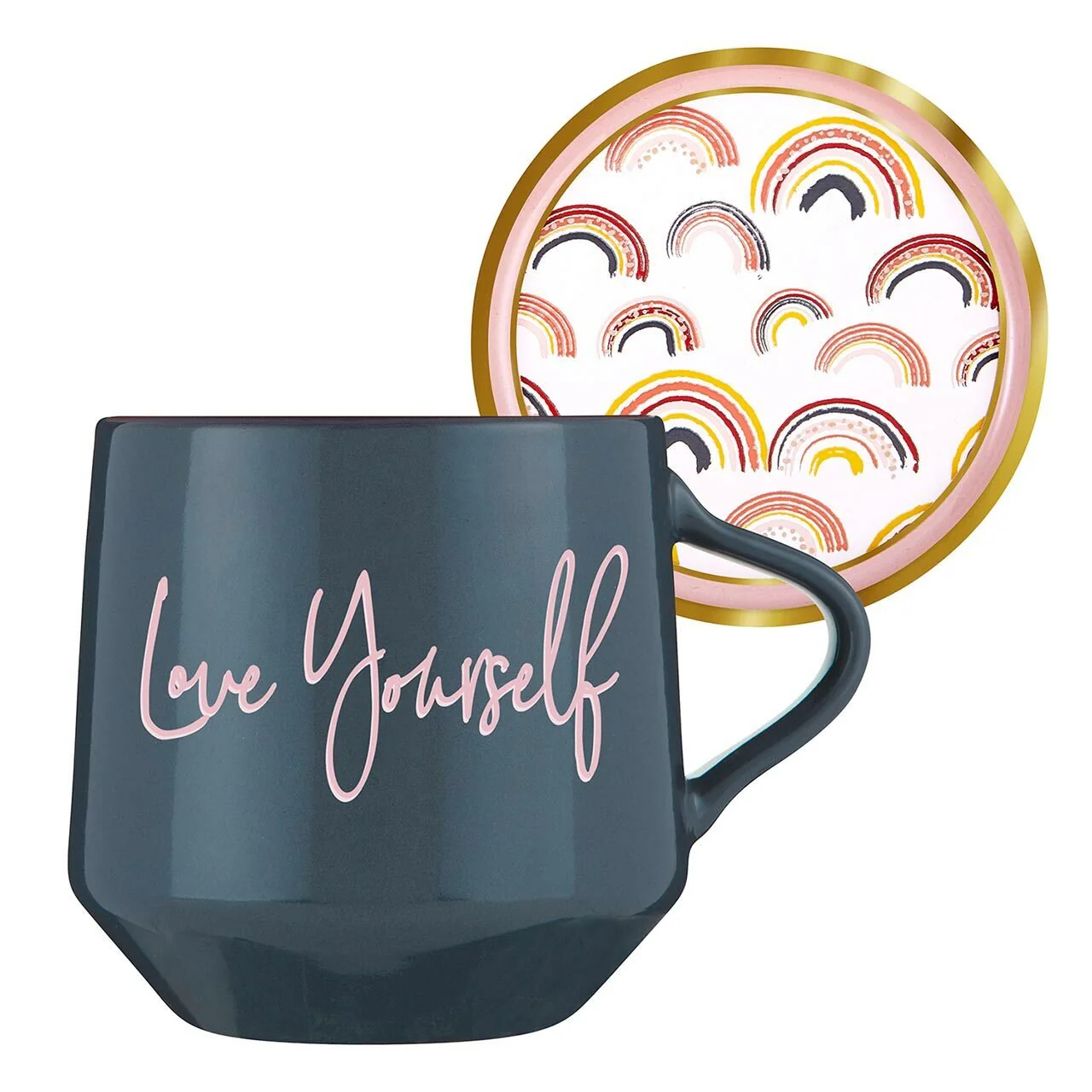 Love Yourself Mug & Coaster Lid with Rainbow Design - Image 3
