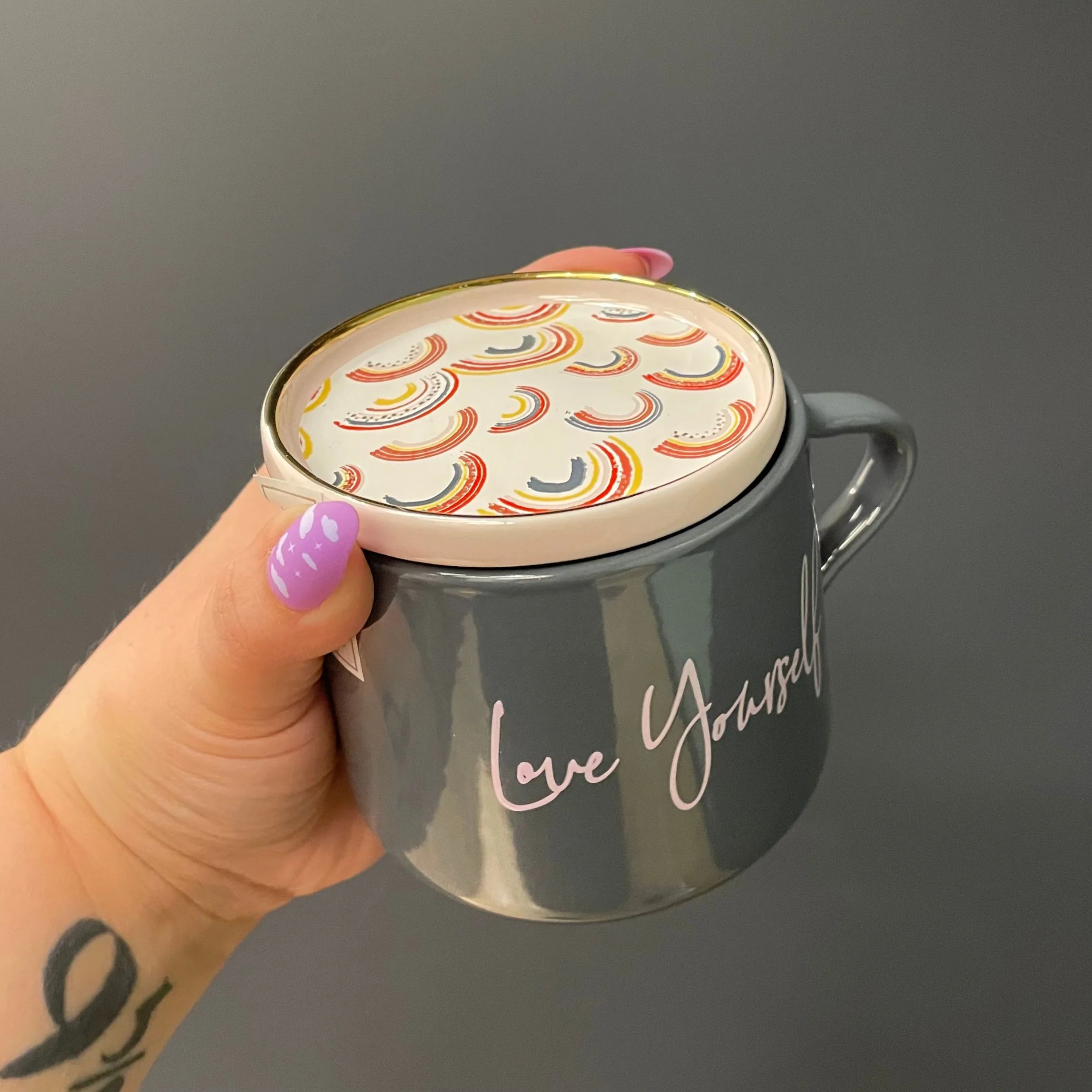 Love Yourself Mug & Coaster Lid with Rainbow Design - Image 5