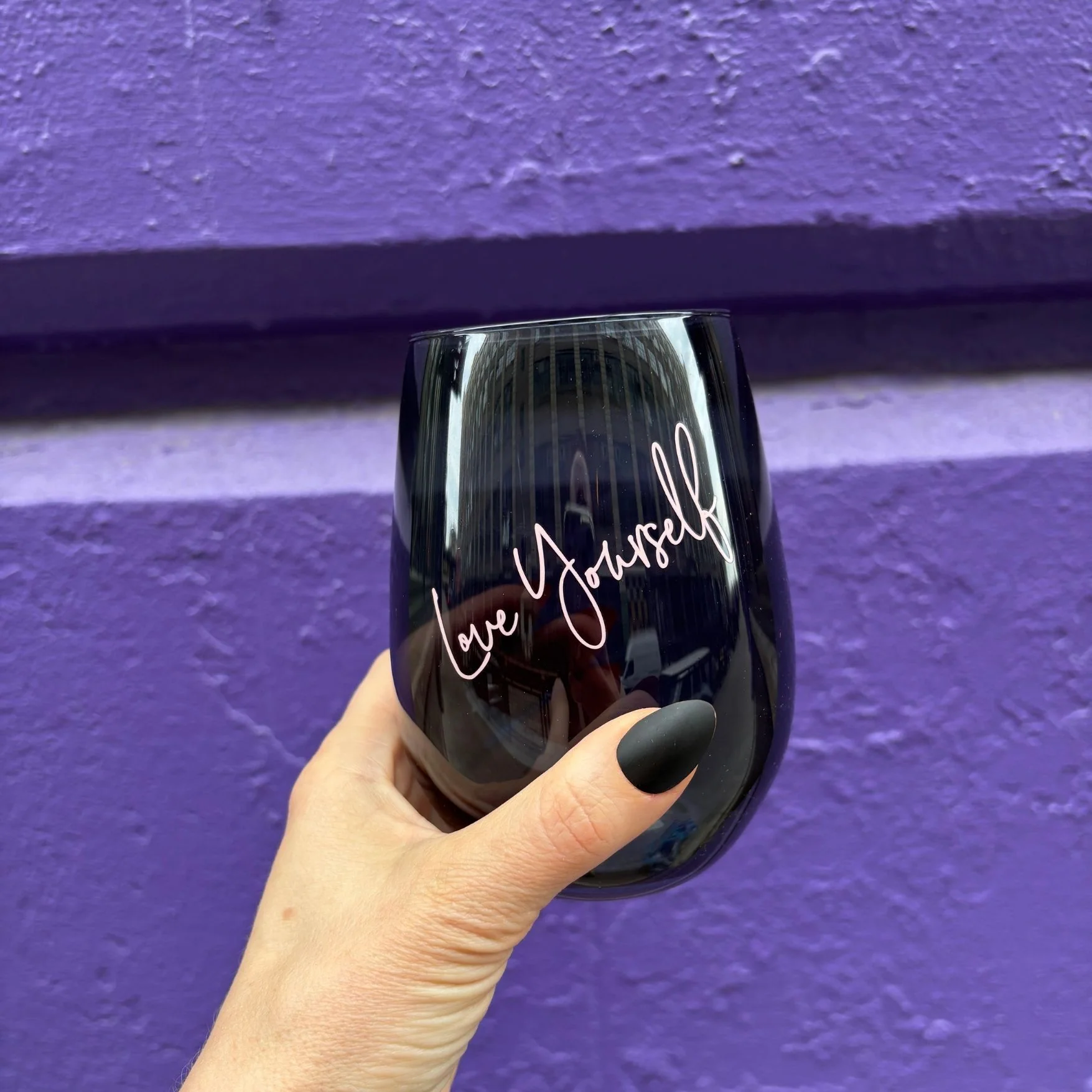 Love Yourself Stemless Black Wine Glass | 20 Oz