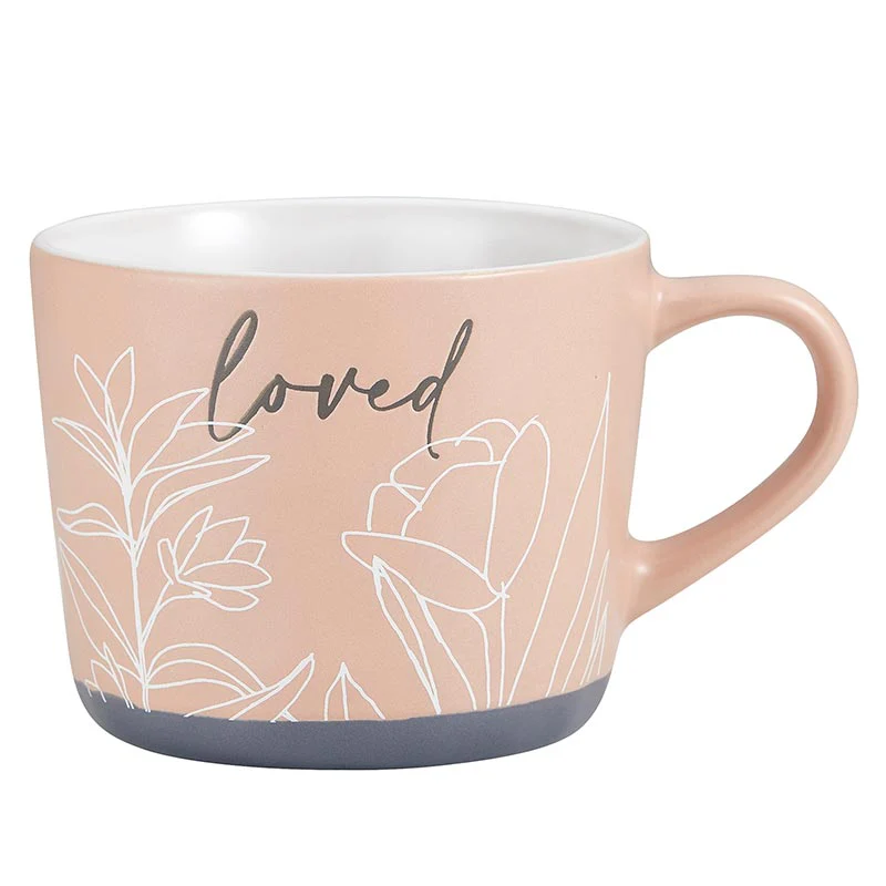 Loved Stoneware Hand Painted Cozy Mug in Peach | Coffee Tea Floral Design Cup | 15oz - Image 2