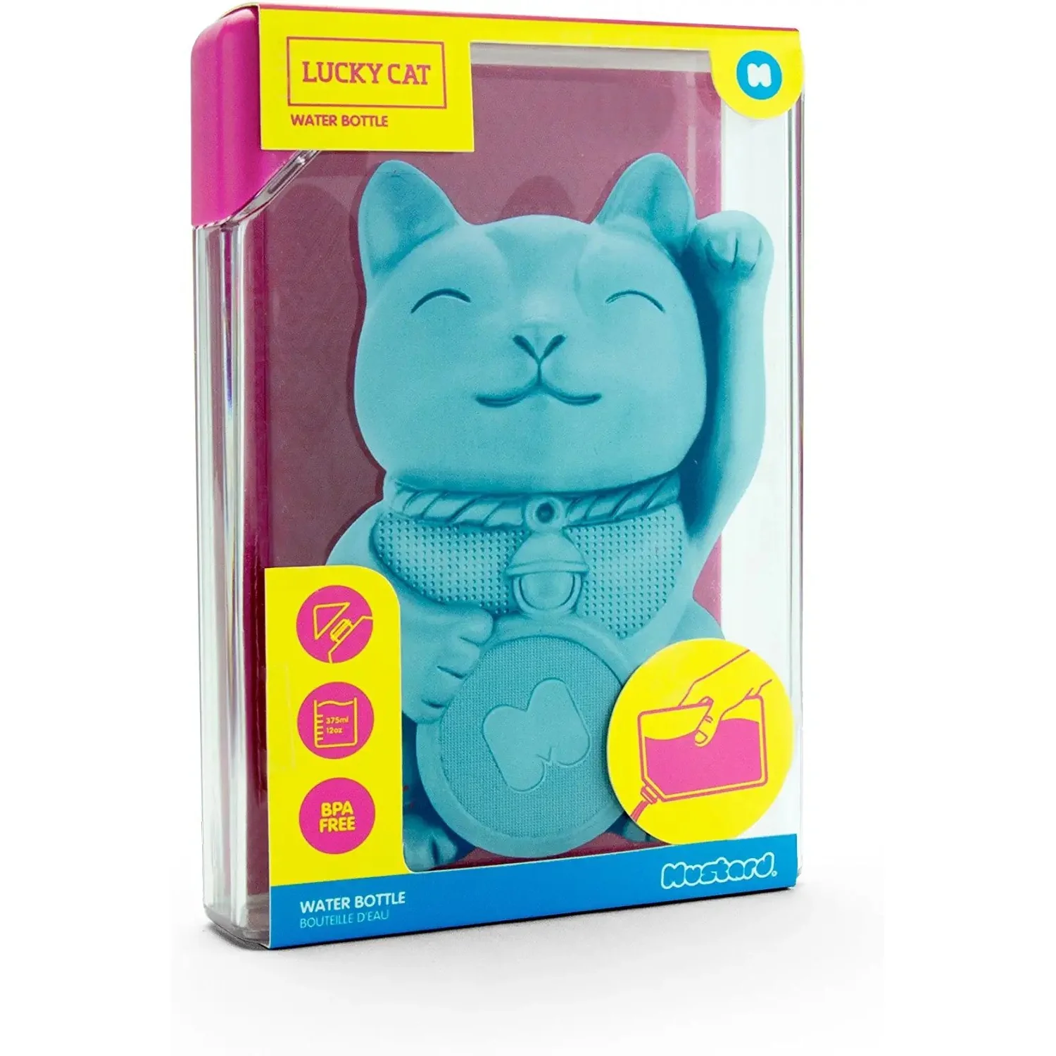 Lucky Cat Rectangular Water Bottle | Fits in Handbag - Image 3
