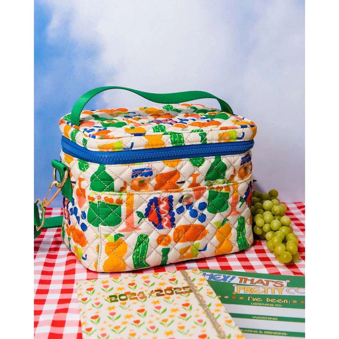 Charcuterie Party Quilted Insulated Lunch Bag | Adjustable Strap & Front Pocket