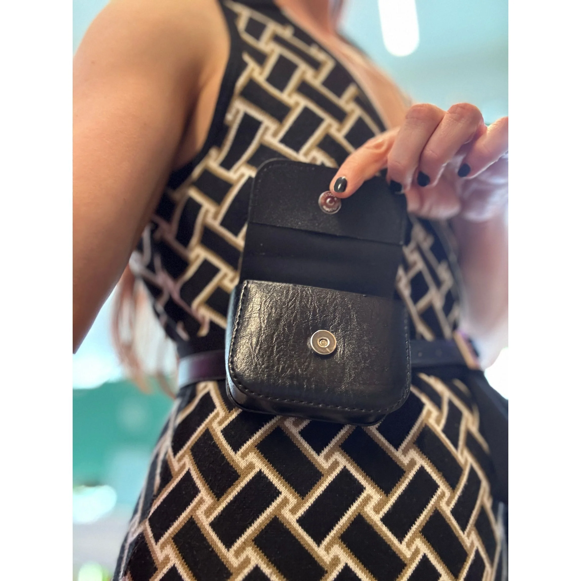 Luxe Mini Faux Leather Belt Bag in Black | Gold Hardware Elevated Belt Bag - Image 2