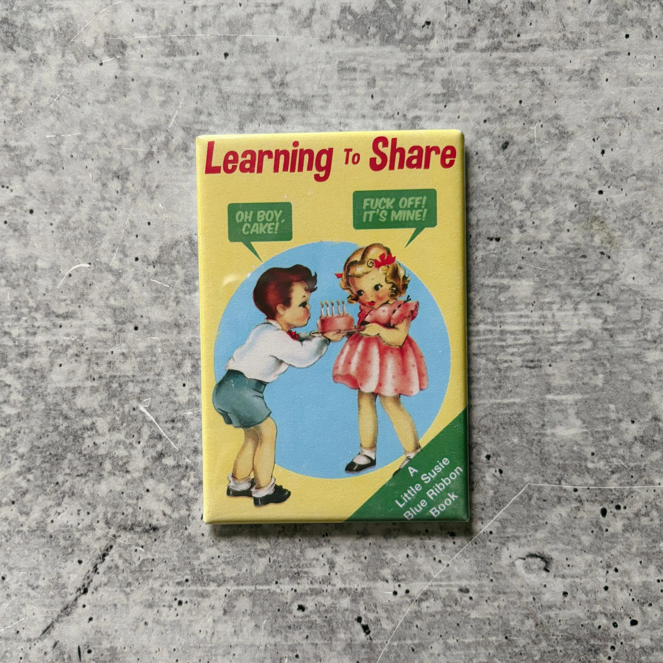 Learning To Share Funny Refrigerator Magnet | Rectangular Magnetic Surface Decor | 2" x 3" - Image 2