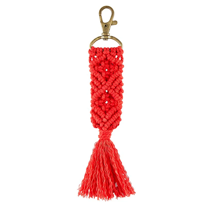 Hand Knotted Macrame Bag Charm Keychain in Red - Image 2