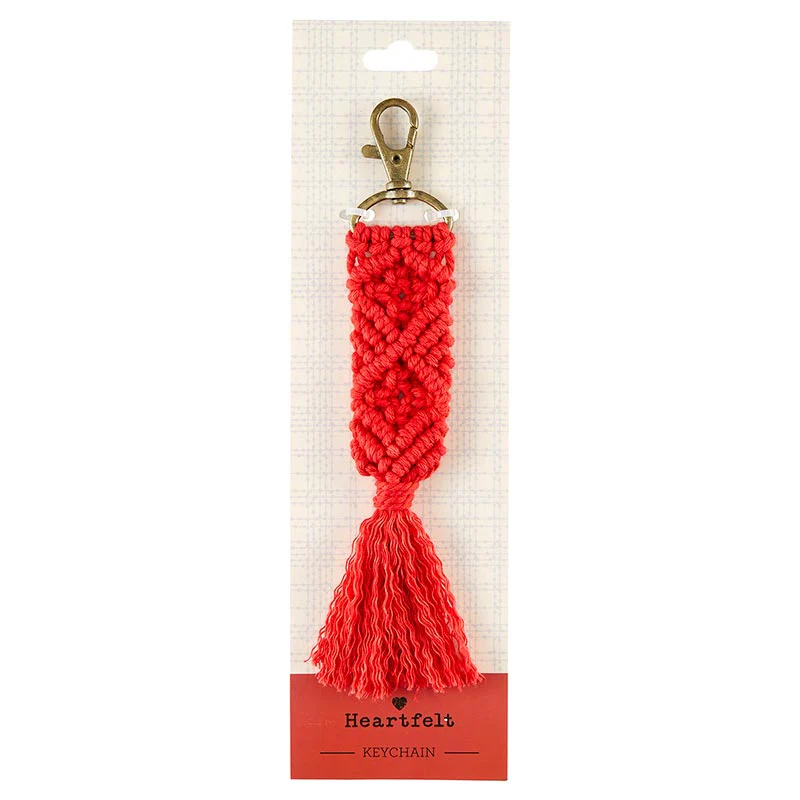 Hand Knotted Macrame Bag Charm Keychain in Red - Image 4