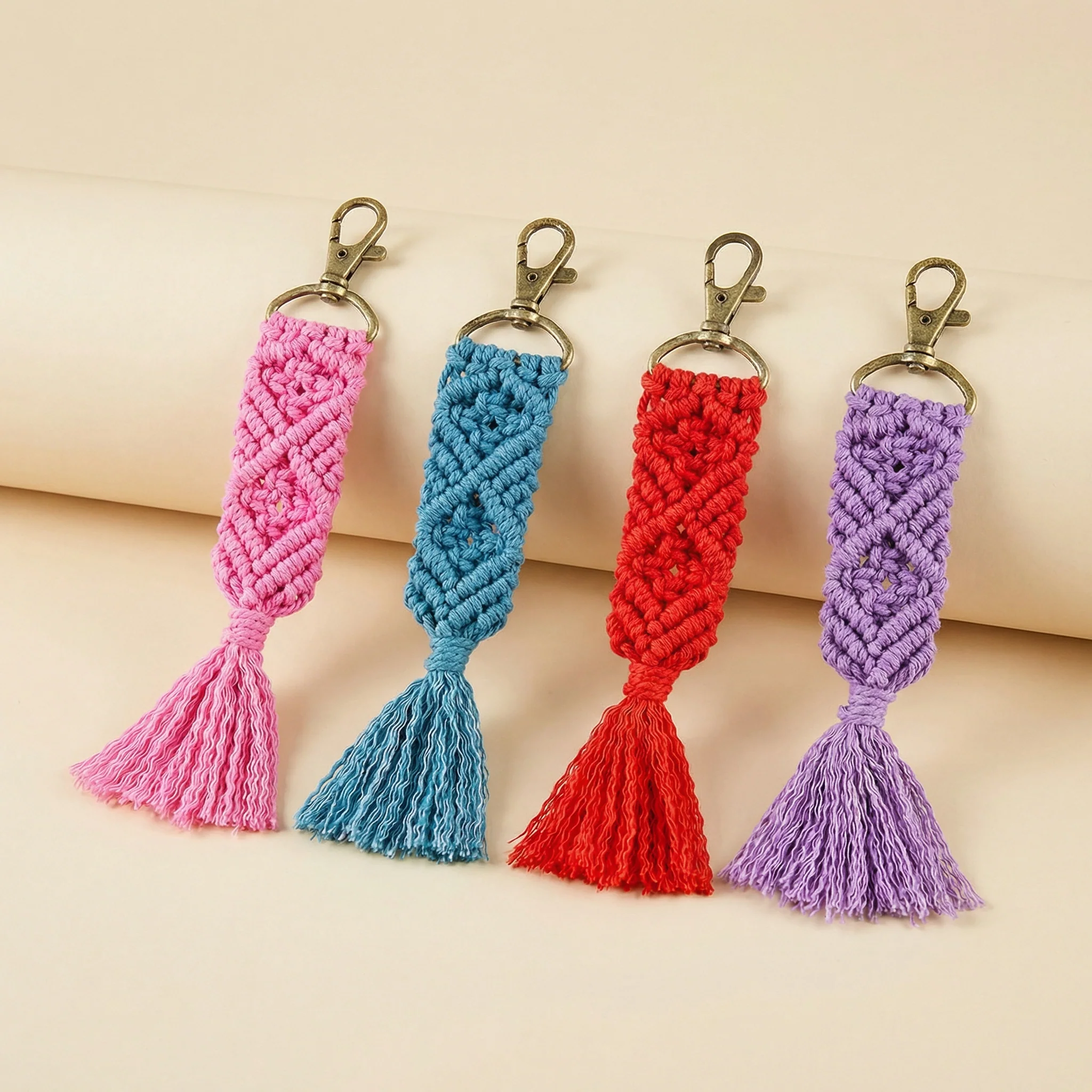 Hand Knotted Macrame Bag Charm Keychain in Teal - Image 7