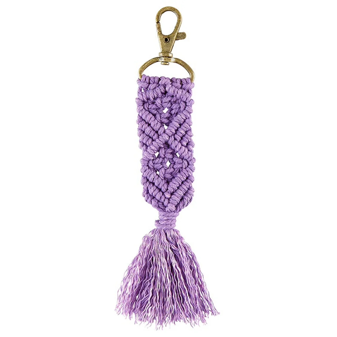 Hand Knotted Macrame Bag Charm Keychain in Purple - Image 2