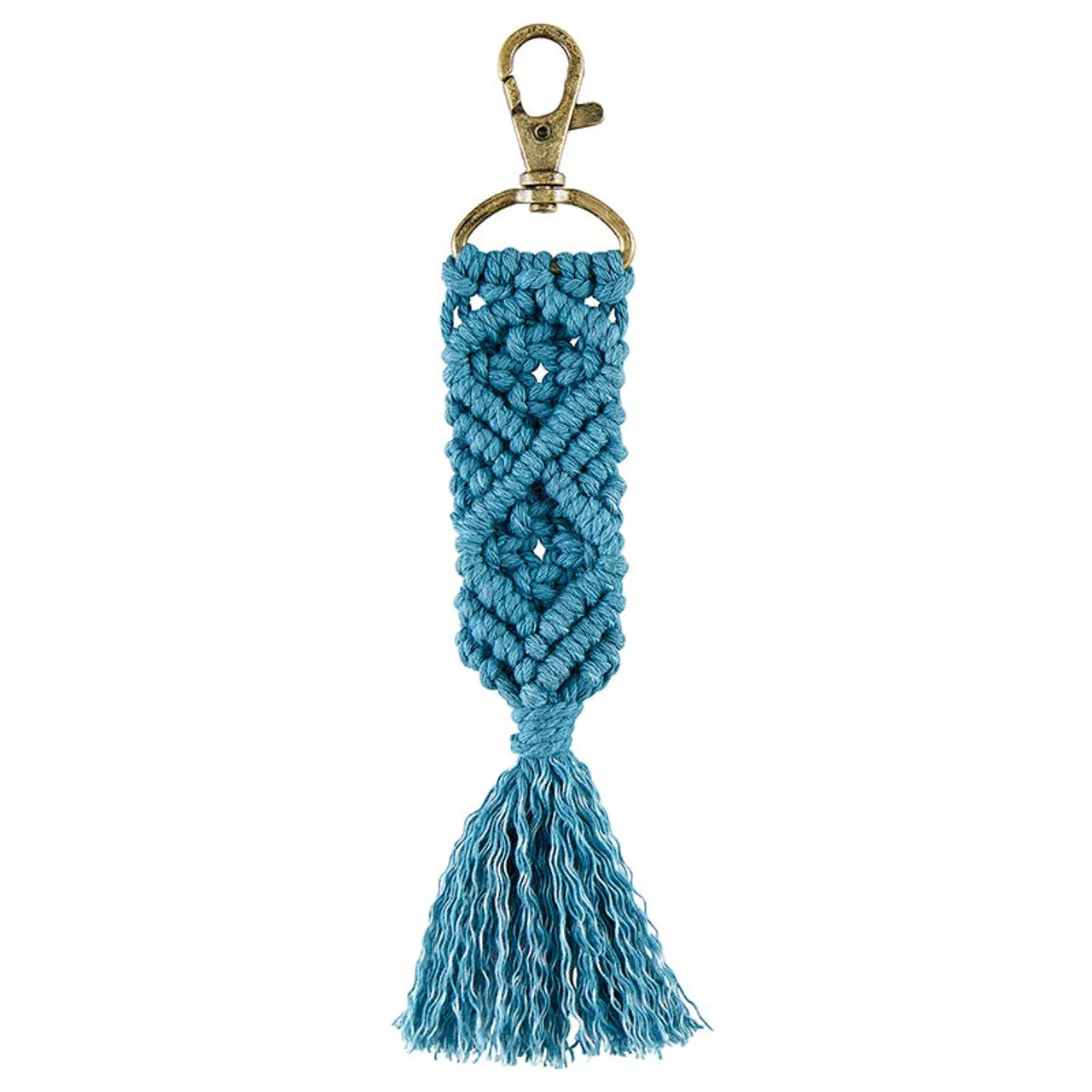 Hand Knotted Macrame Bag Charm Keychain in Teal - Image 3