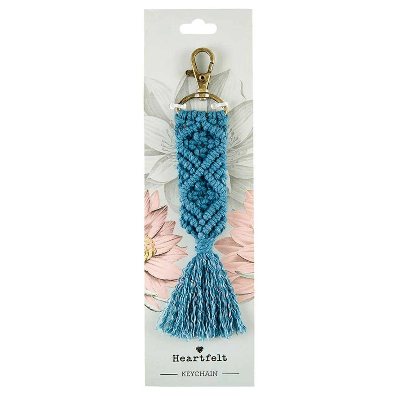Hand Knotted Macrame Bag Charm Keychain in Teal - Image 5