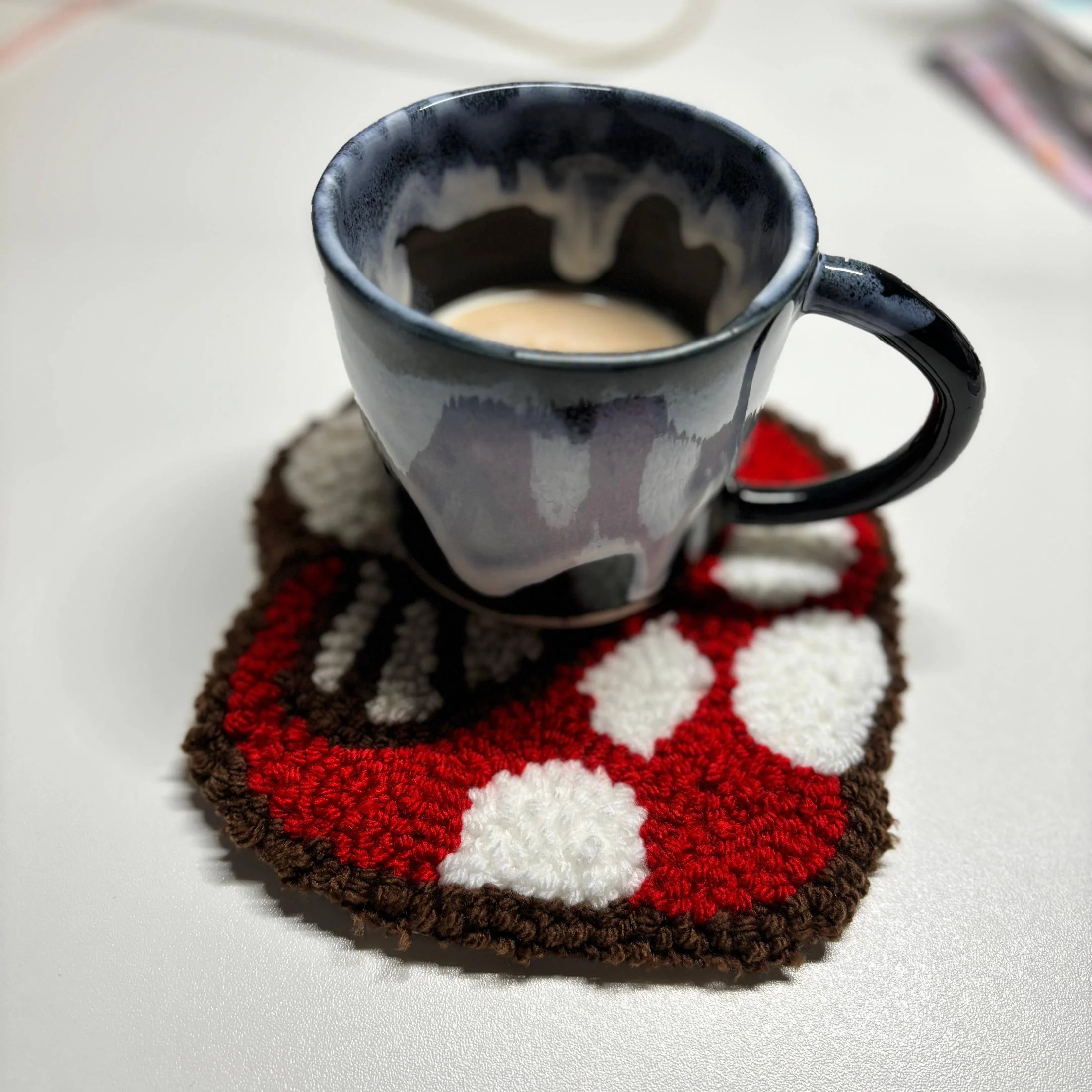 Magic Mushroom Mug Coaster | Handmade Hand Tufted Punch Needle Mug Rug - Image 3