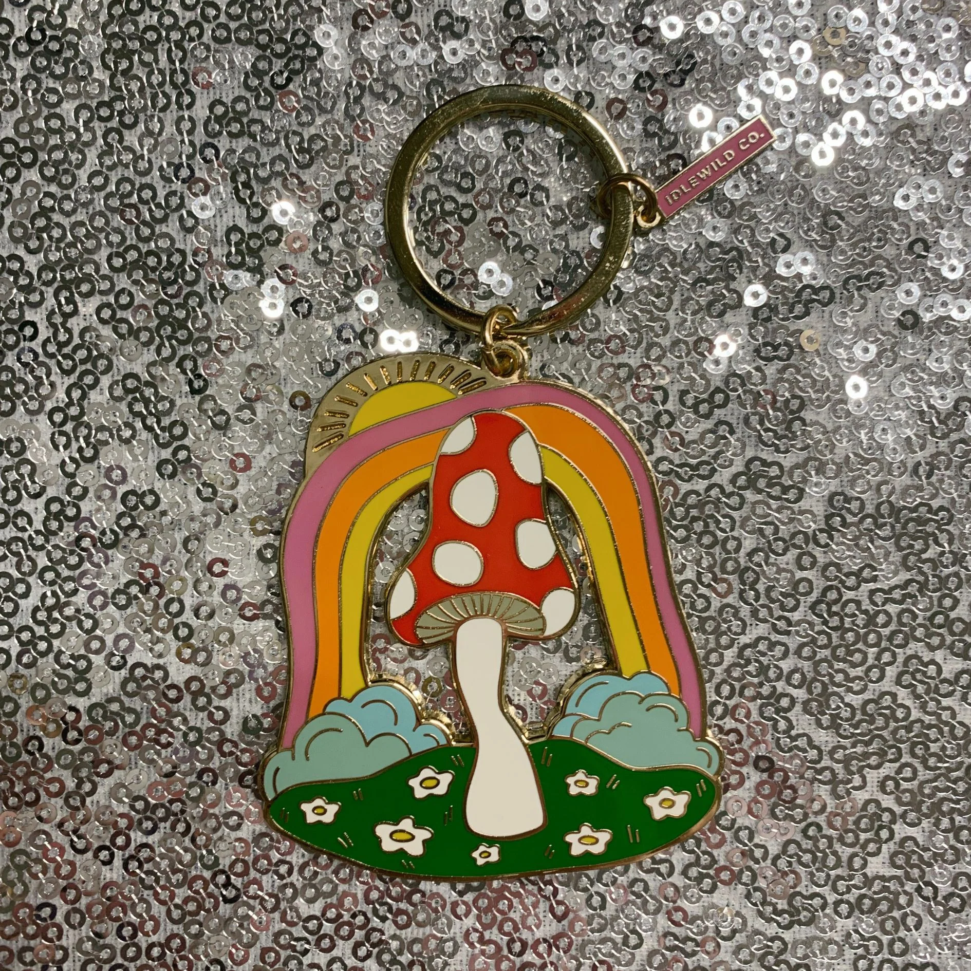 Magic Mushroom Brass and Enamel Keychain | Enchanting Toadstool Fungi Key Ring Holder - Image 3