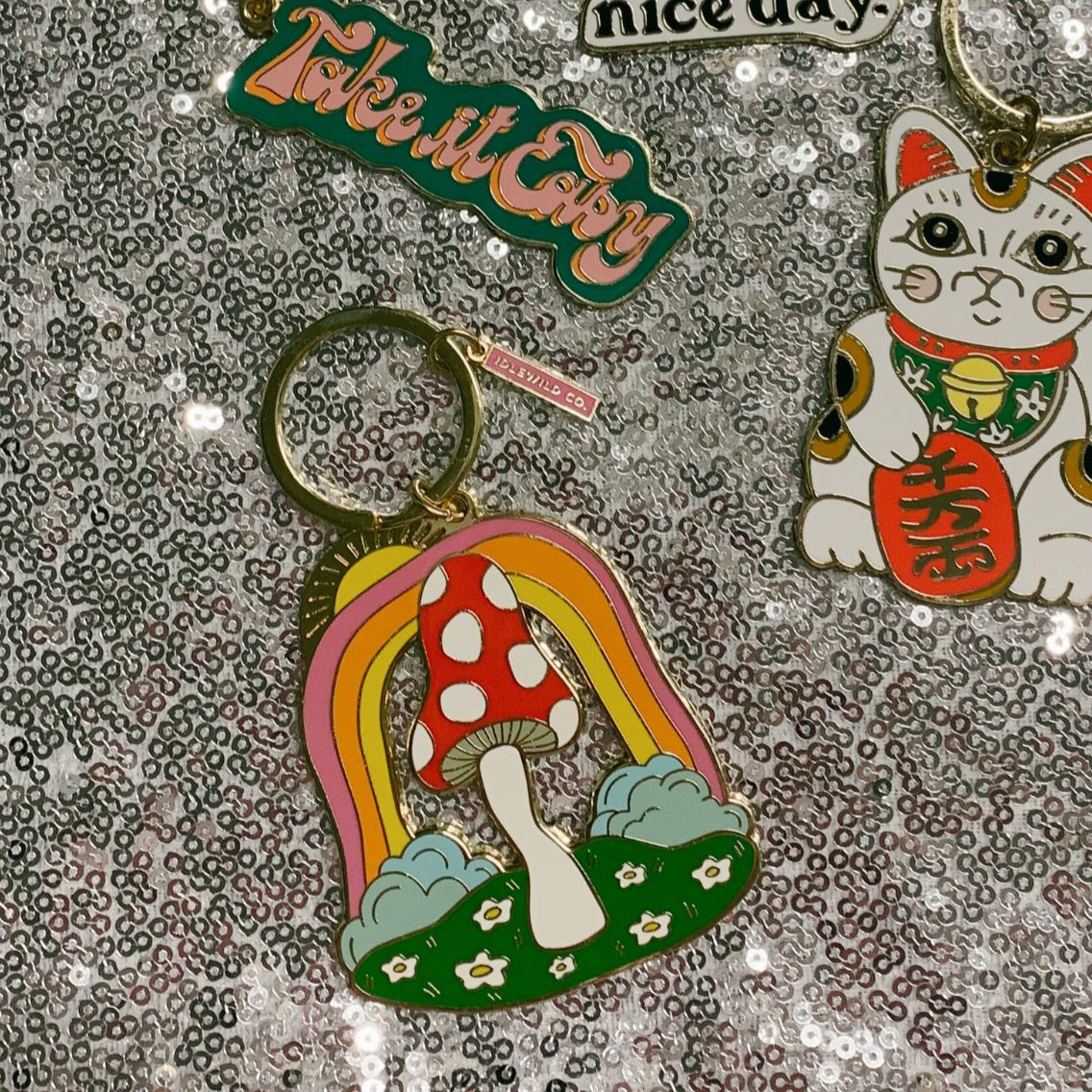 Magic Mushroom Brass and Enamel Keychain | Enchanting Toadstool Fungi Key Ring Holder - Image 6