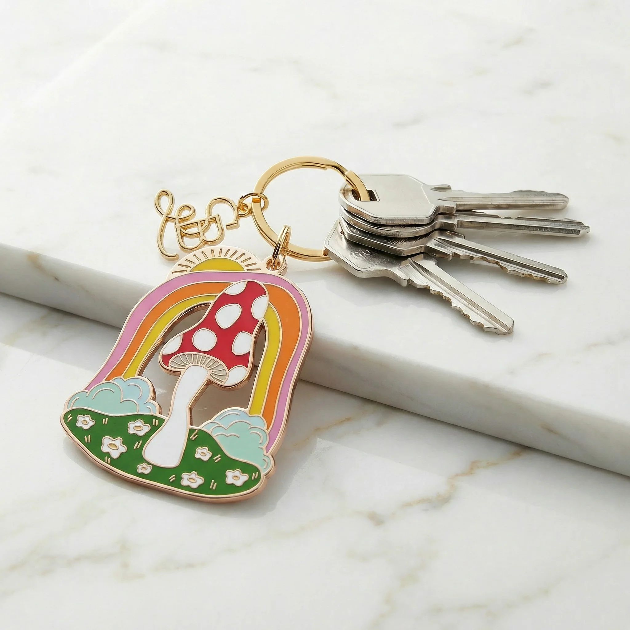 Magic Mushroom Brass and Enamel Keychain | Enchanting Toadstool Fungi Key Ring Holder - Image 7
