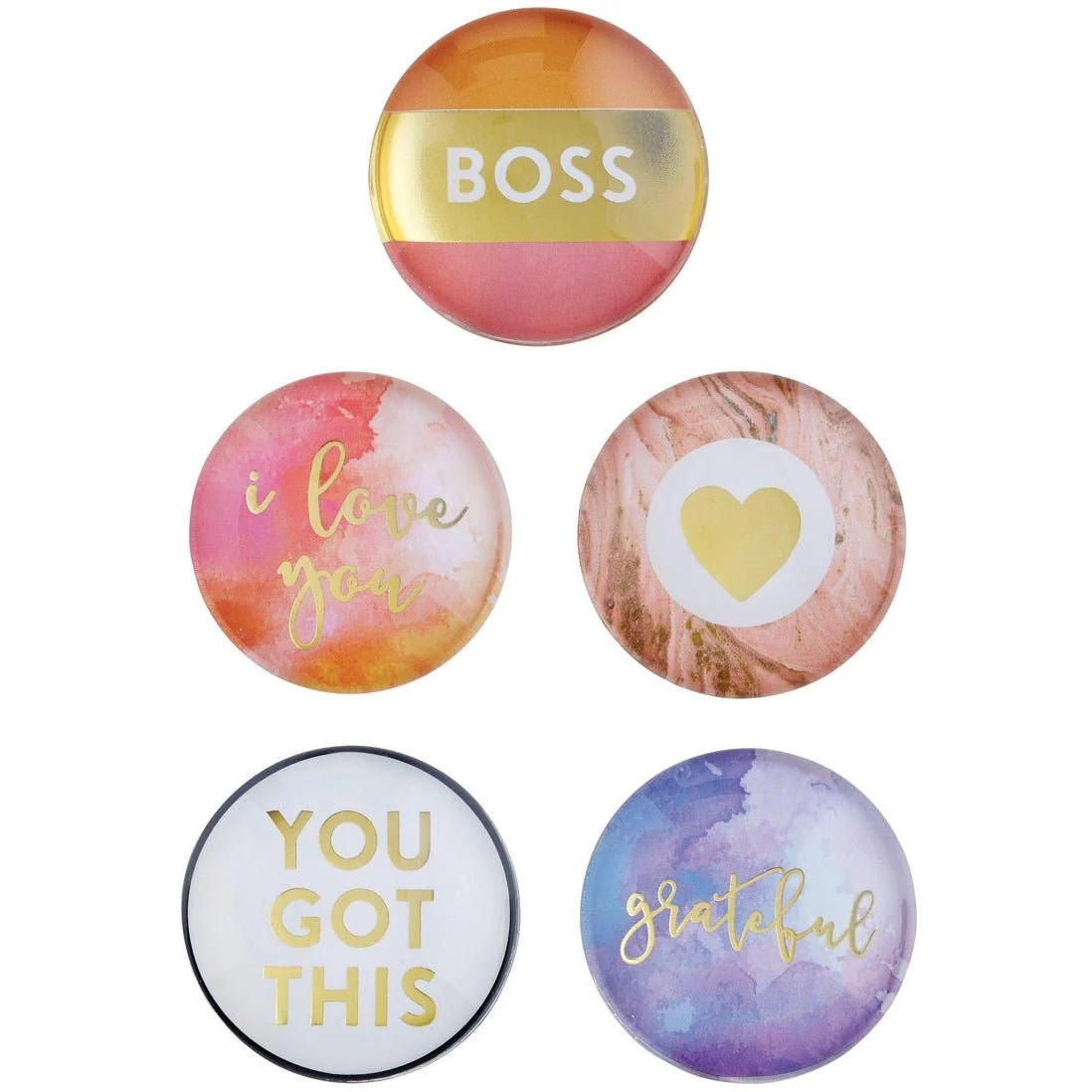 Inspiring Cabochon Glass Magnets | Metallic Gold Text | 10 Options Mix and Match
