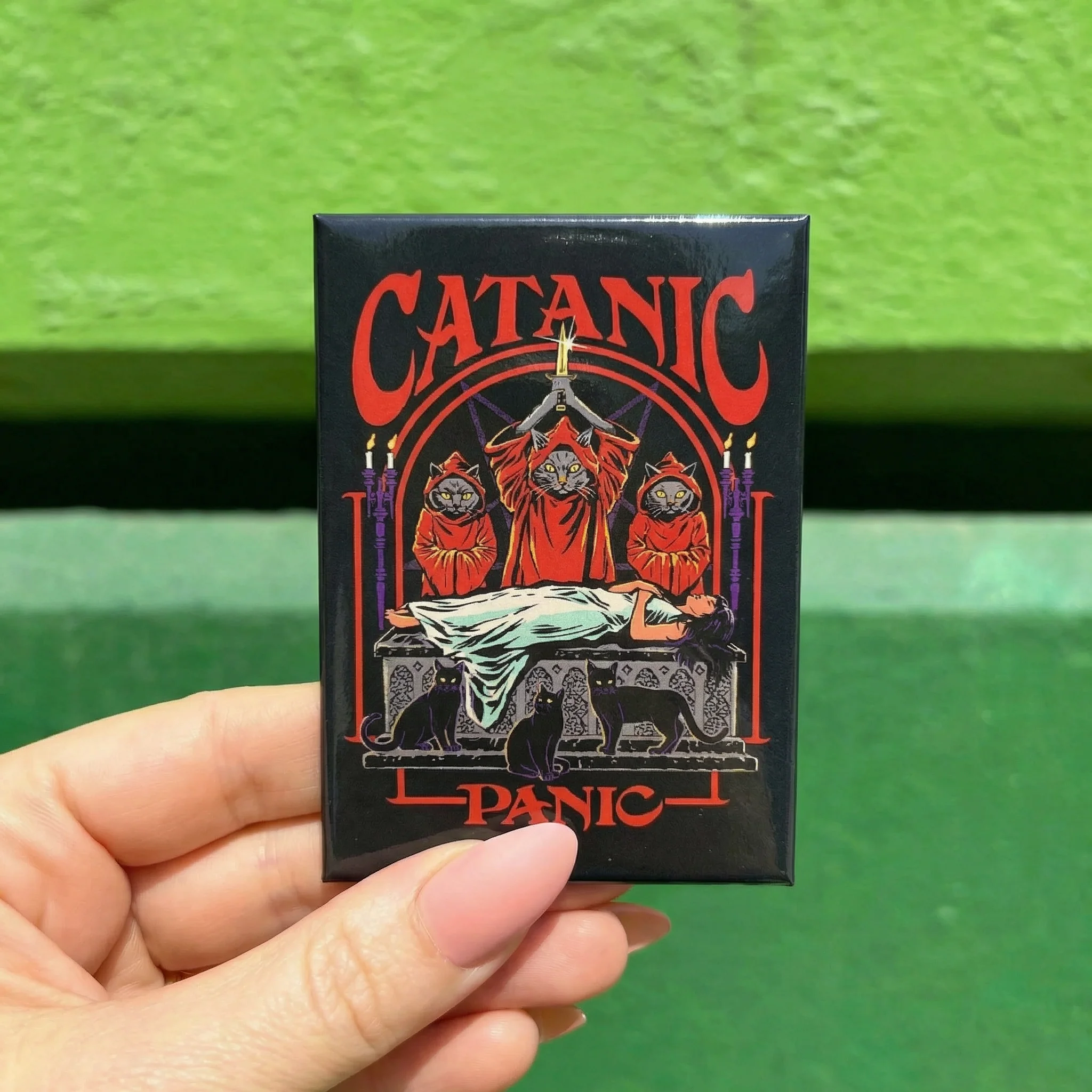 CATANIC PANIC Rectangular Magnet | '80s Children's Book Style Satirical Art by Steven Rhodes | 2.5" x 3.5" - Image 2