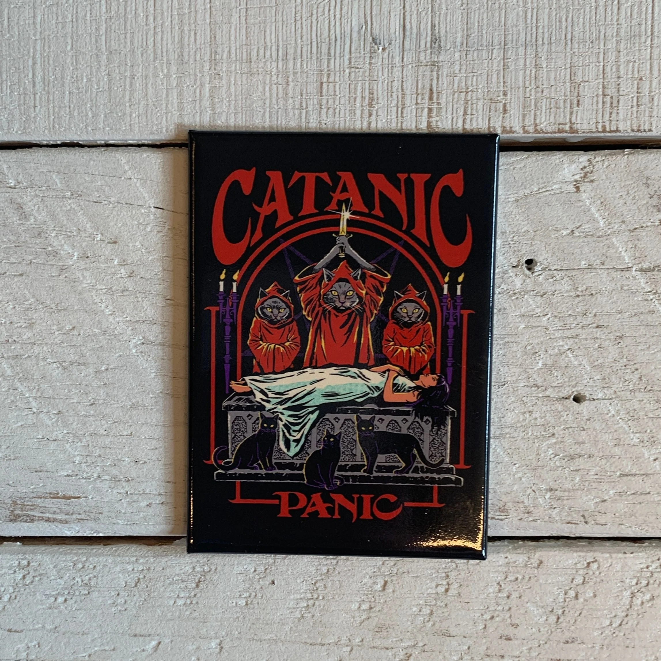CATANIC PANIC Rectangular Magnet | '80s Children's Book Style Satirical Art by Steven Rhodes | 2.5" x 3.5" - Image 3