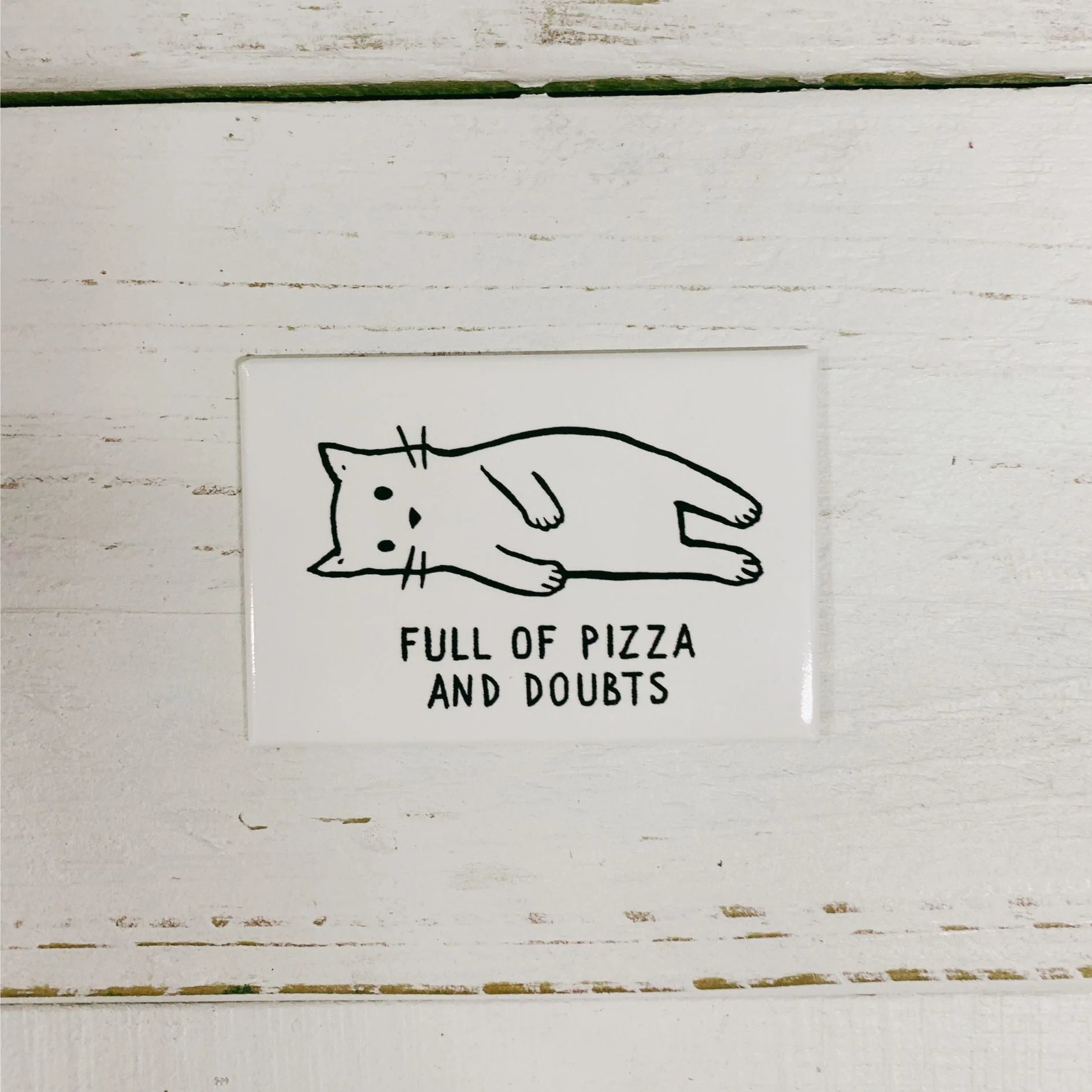 Full of Pizza and Doubts Funny Cat Rectangular Magnet | Ref Fridge Magnetic Surface Decor | 3" x 2" - Image 2