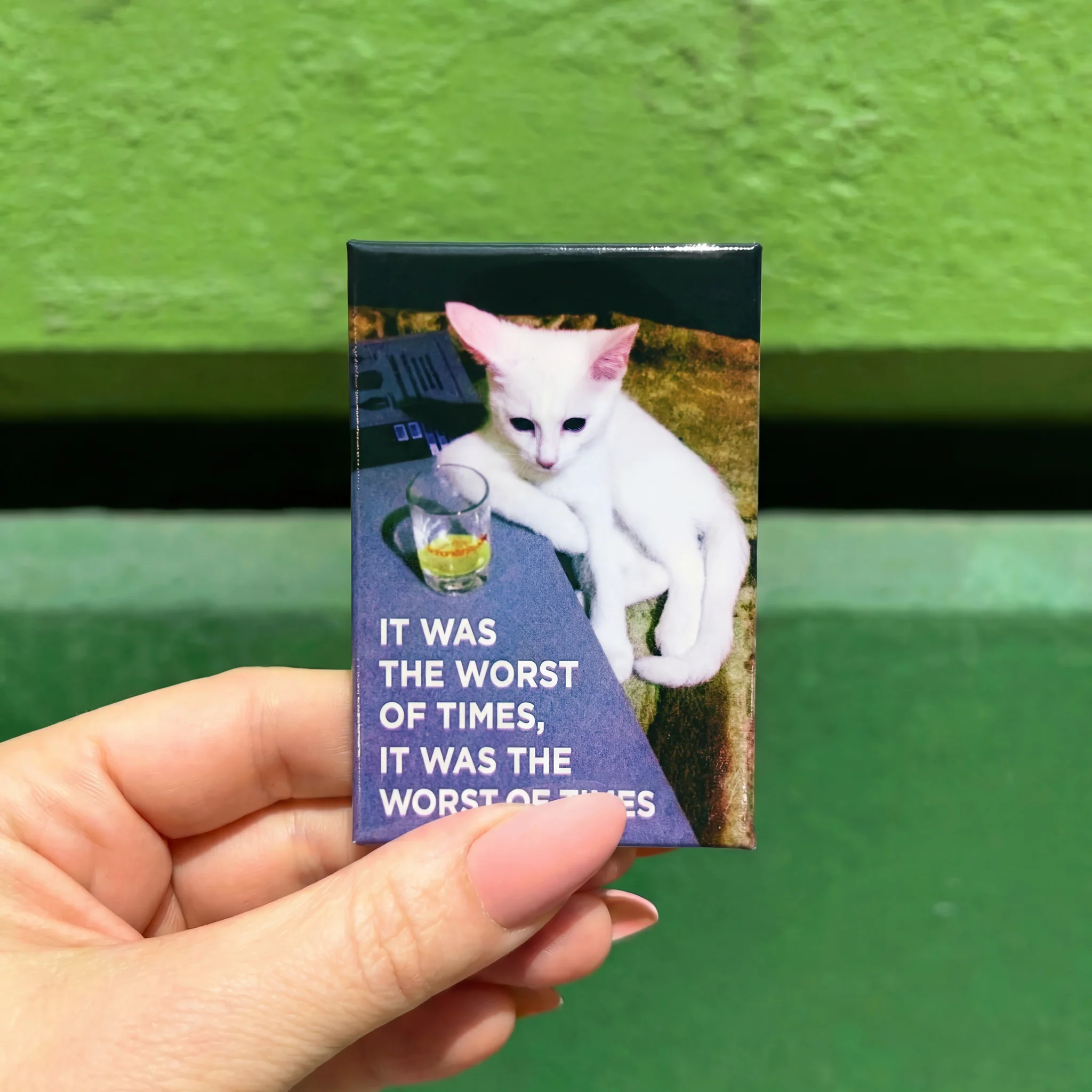 It Was The Worst Of Times, It Was Funny White Cat Magnet | Rectangular Magnetic Surface Fridge Decor | 3" x 2" - Image 2