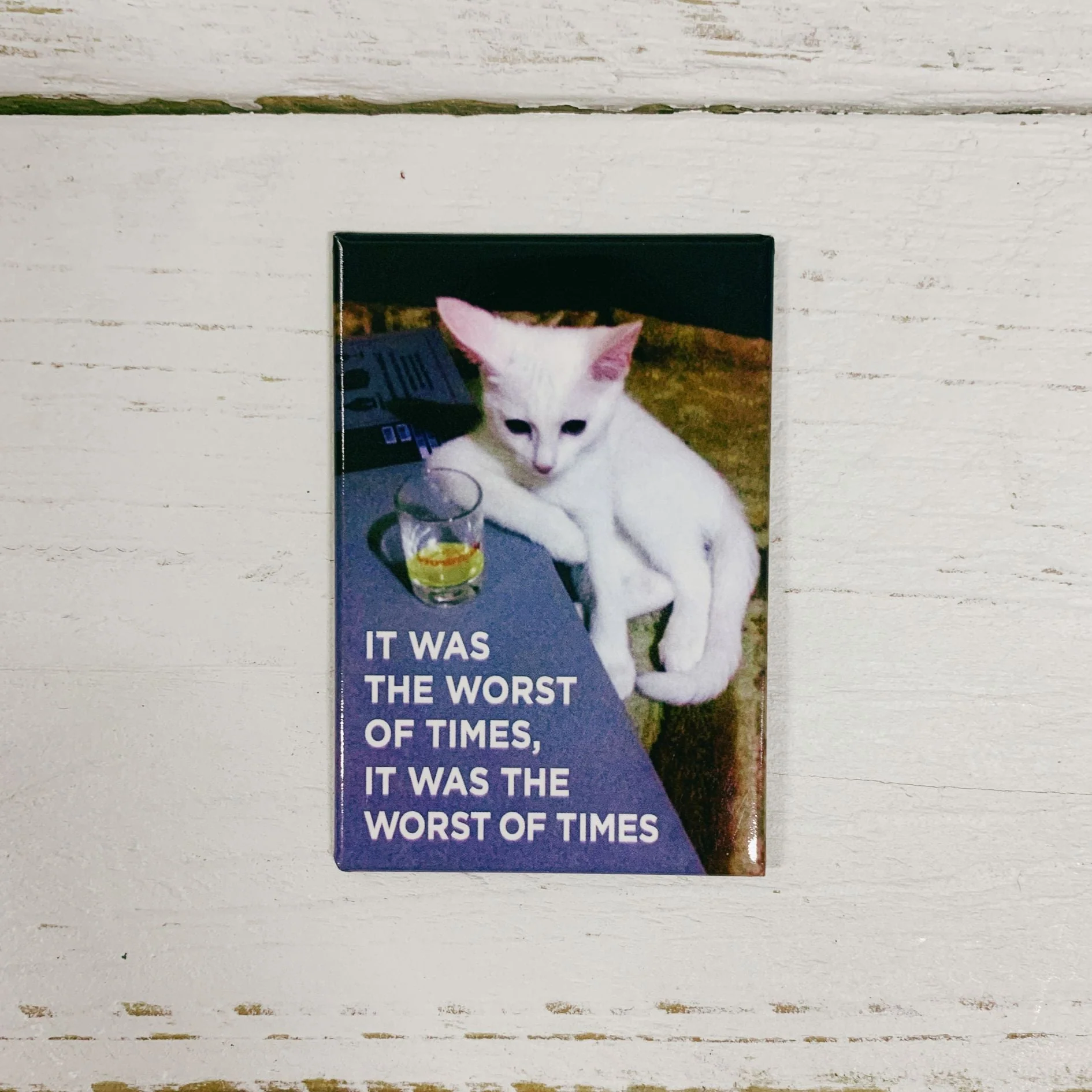 It Was The Worst Of Times, It Was Funny White Cat Magnet | Rectangular Magnetic Surface Fridge Decor | 3" x 2" - Image 3